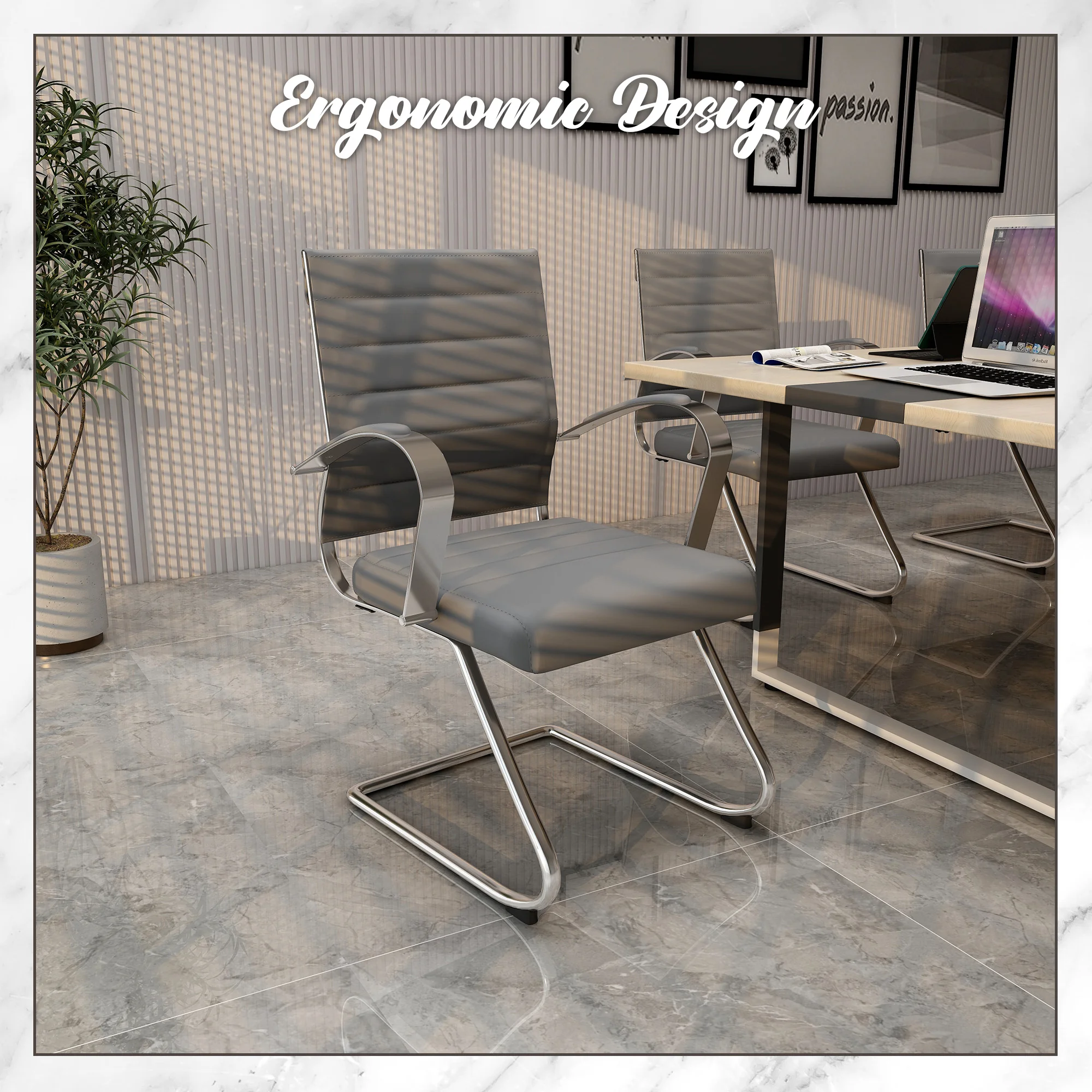 Benmar Home Leather Guest Office Chair in Grey