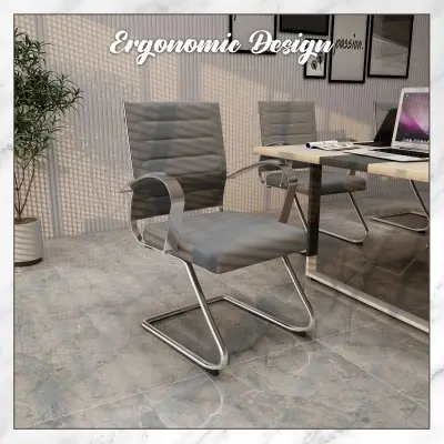 Benmar Home Leather Guest Office Chair in Grey