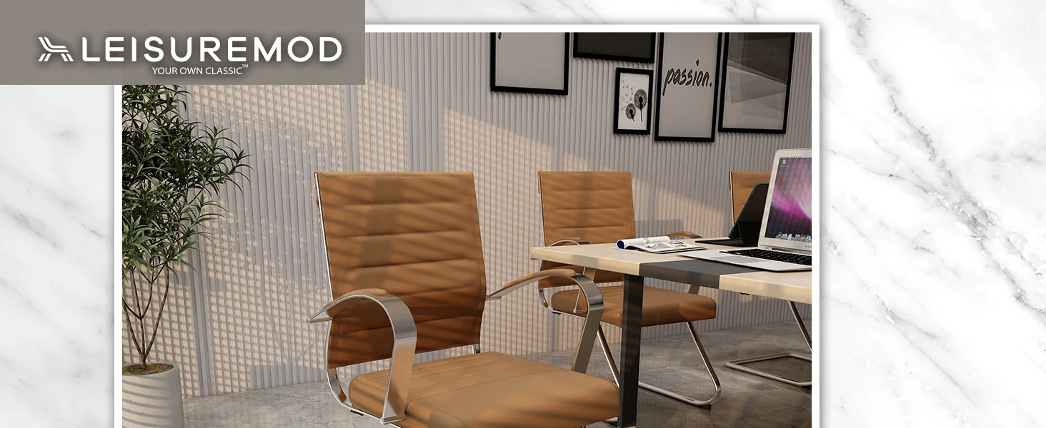 Benmar Home Leather Guest Office Chair in Light Brown