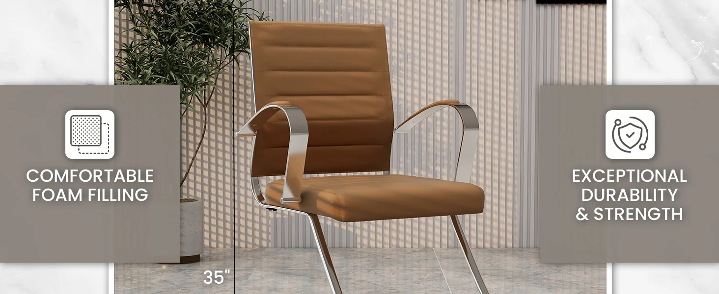 Benmar Home Leather Guest Office Chair in Light Brown