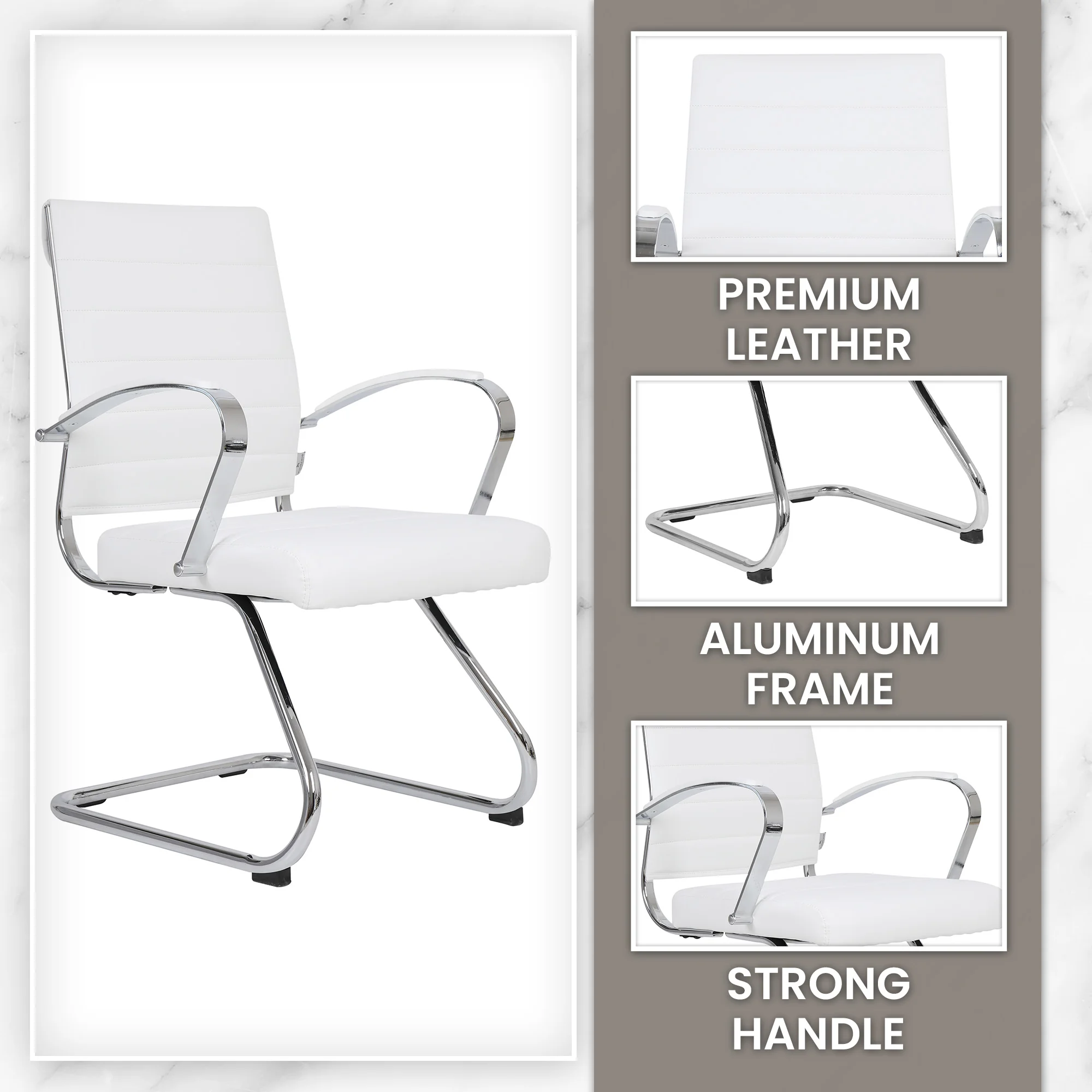 Benmar Home Leather Guest Office Chair in White