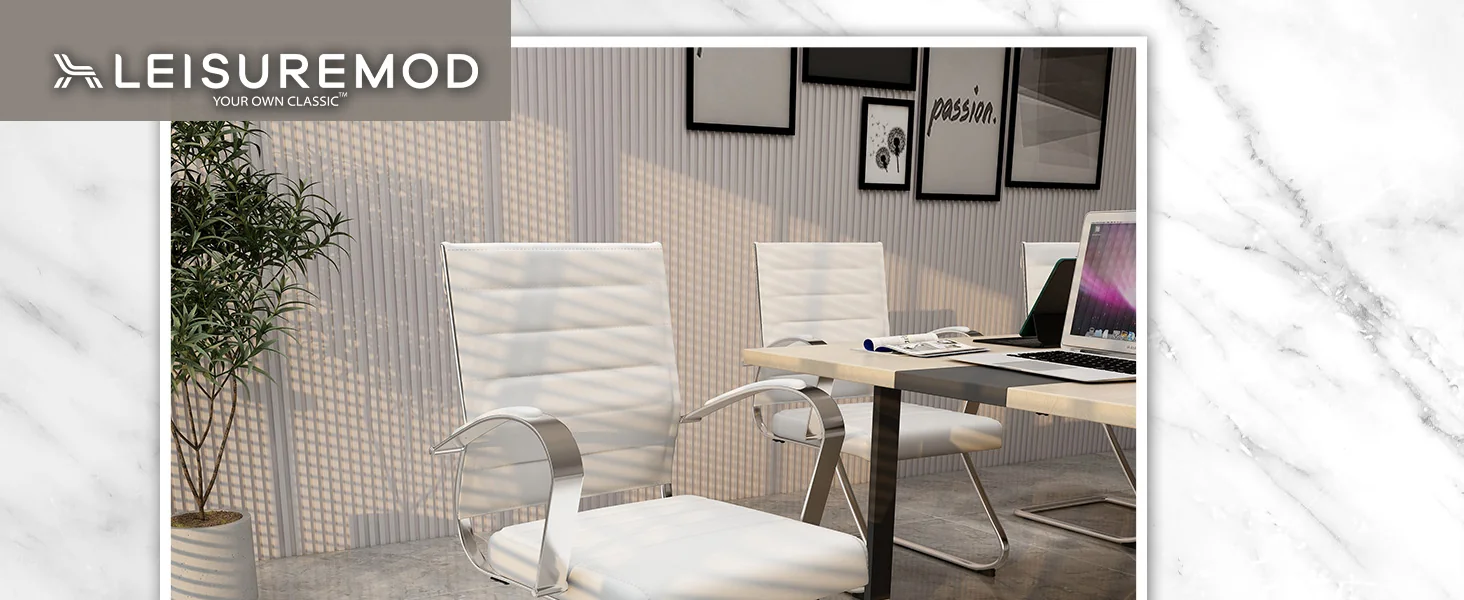 Benmar Home Leather Guest Office Chair in White