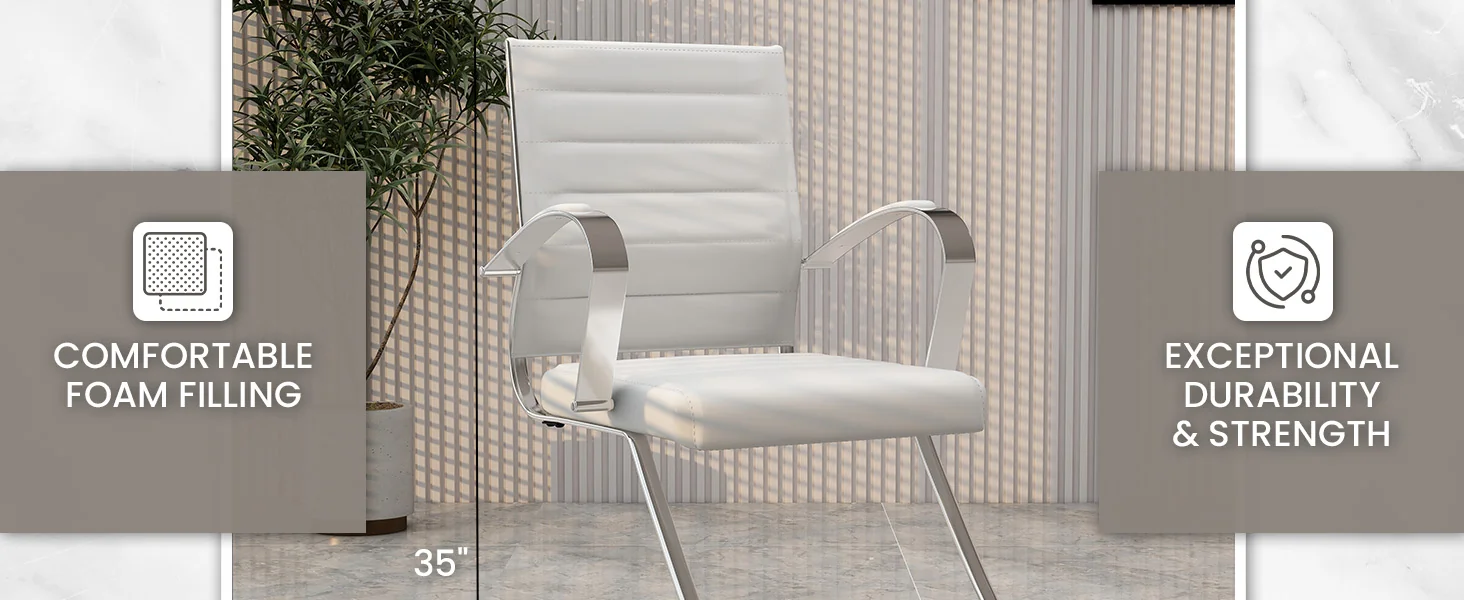 Benmar Home Leather Guest Office Chair in White