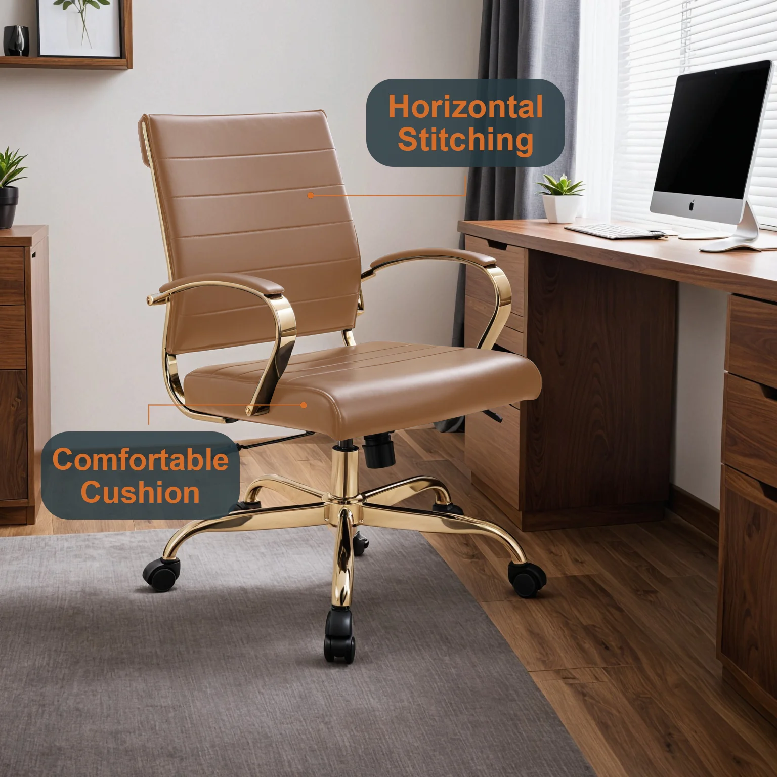 Benmar Home Leather Office Chair With Gold Frame