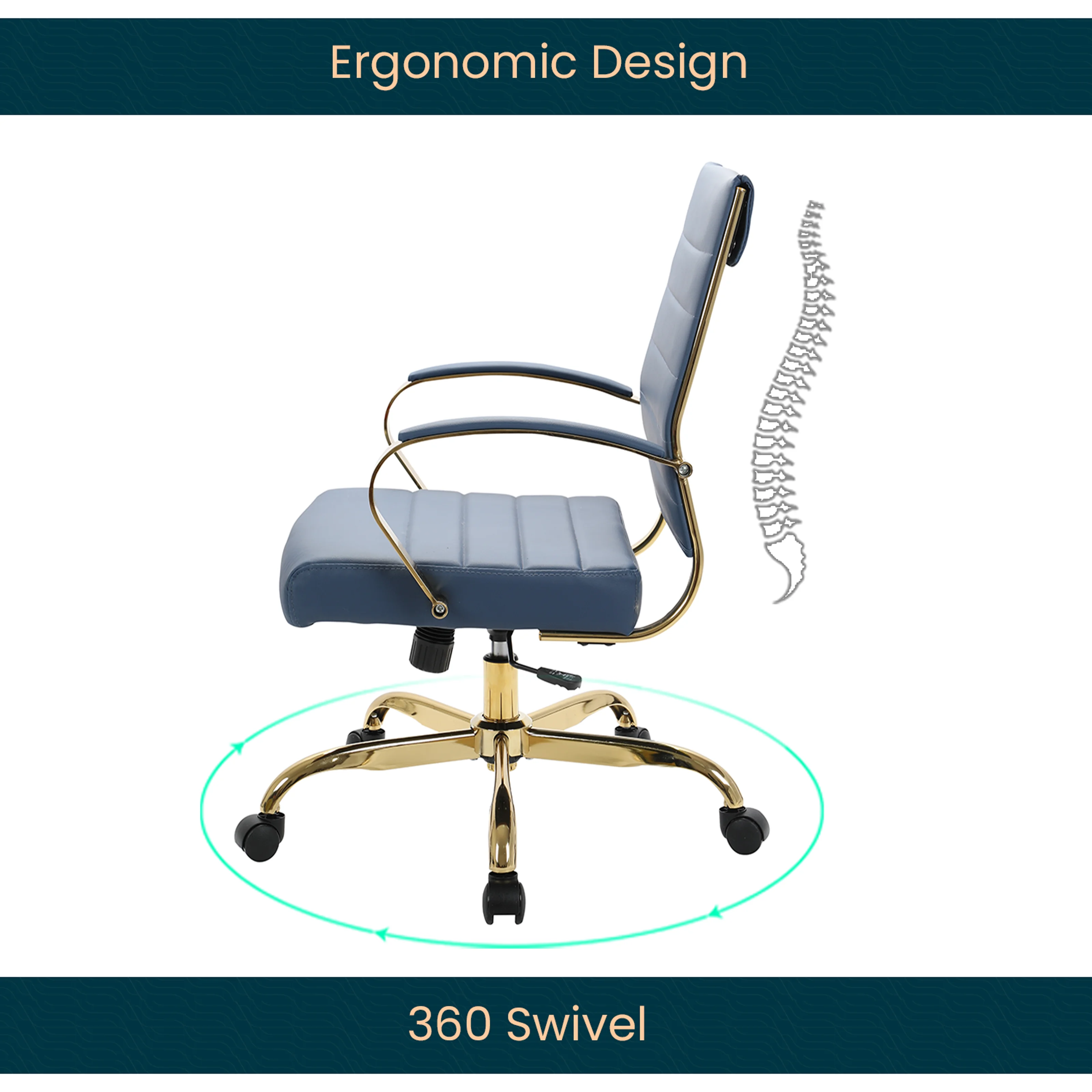 Benmar Home Leather Office Chair With Gold Frame