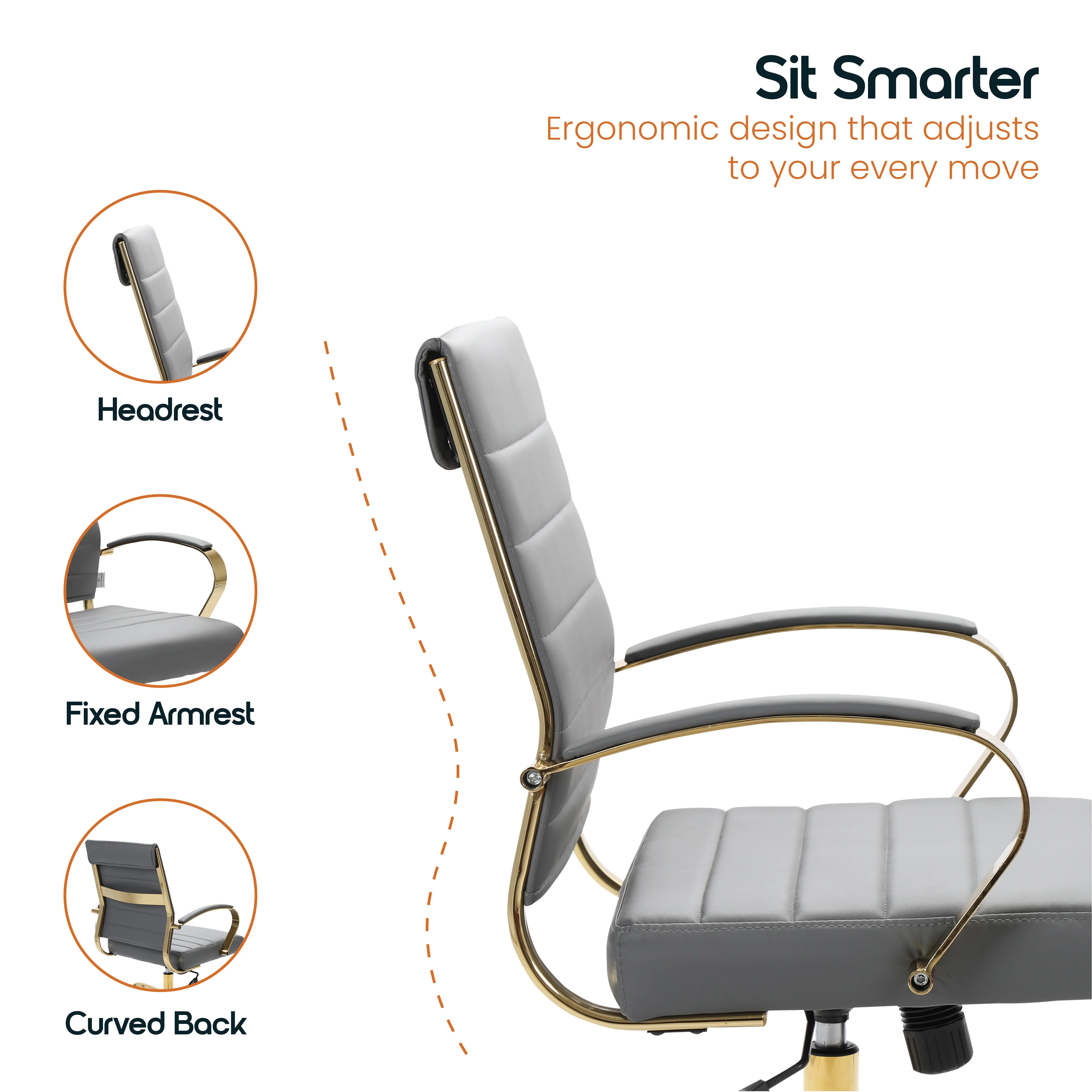 Benmar Home Leather Office Chair With Gold Frame