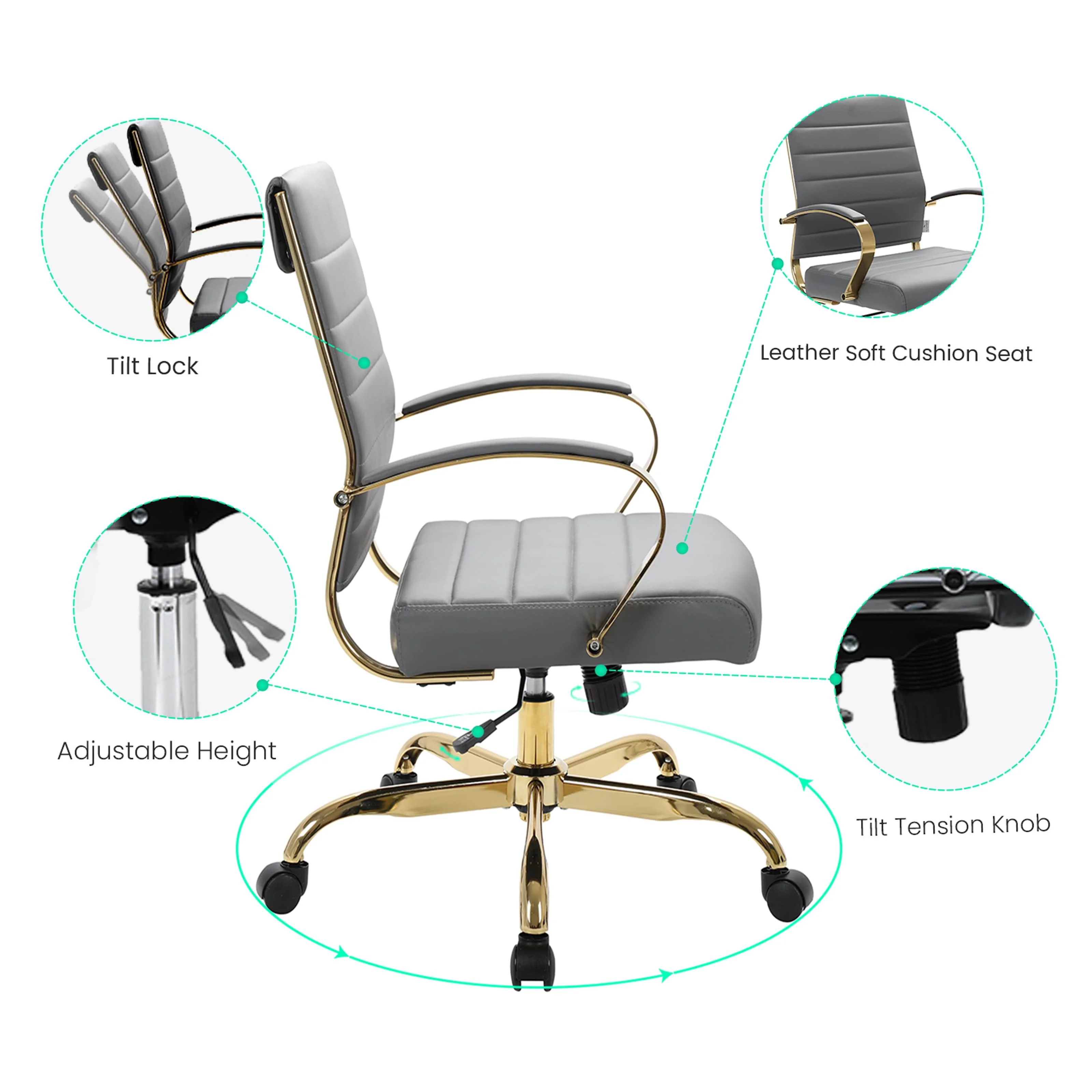 Benmar Home Leather Office Chair With Gold Frame