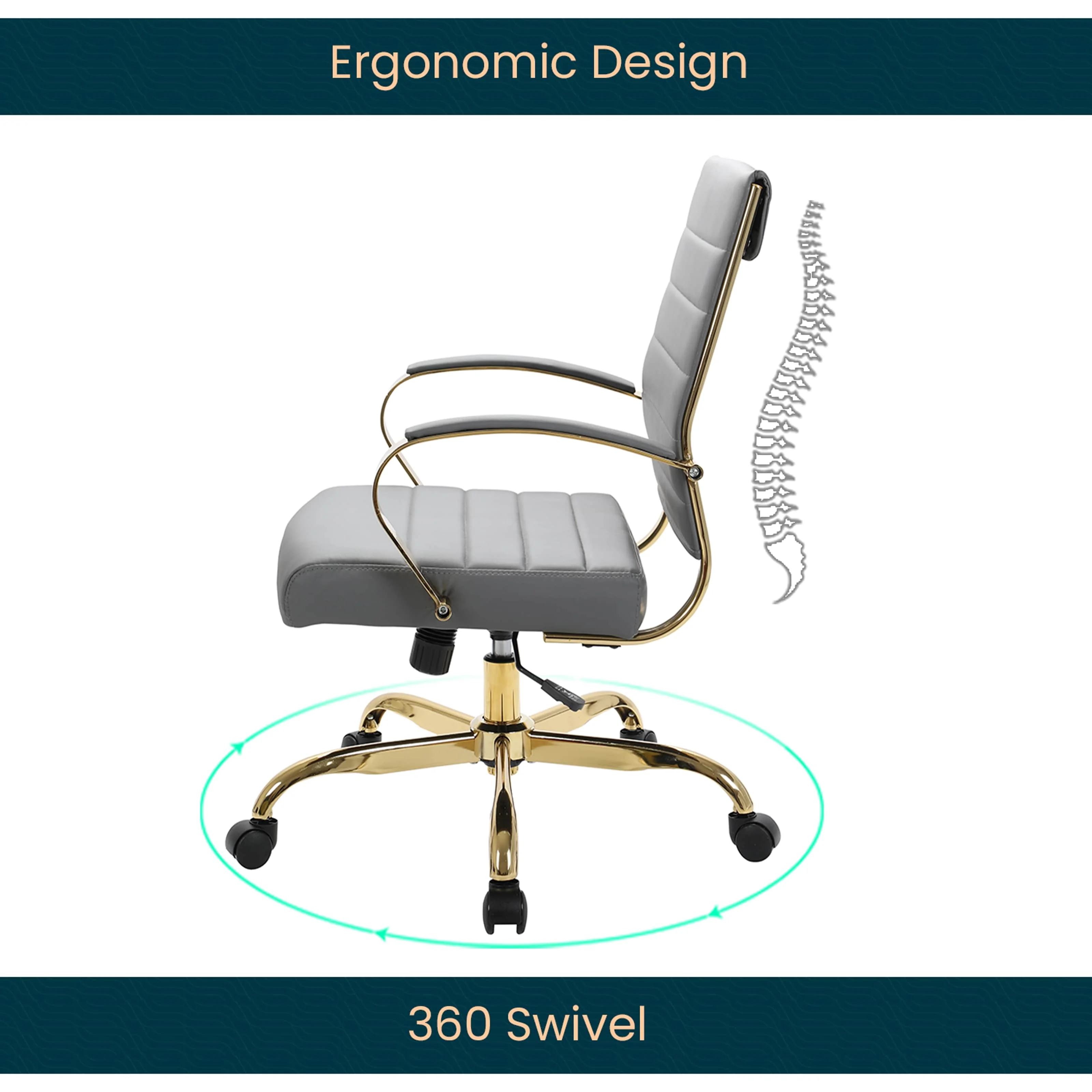 Benmar Home Leather Office Chair With Gold Frame