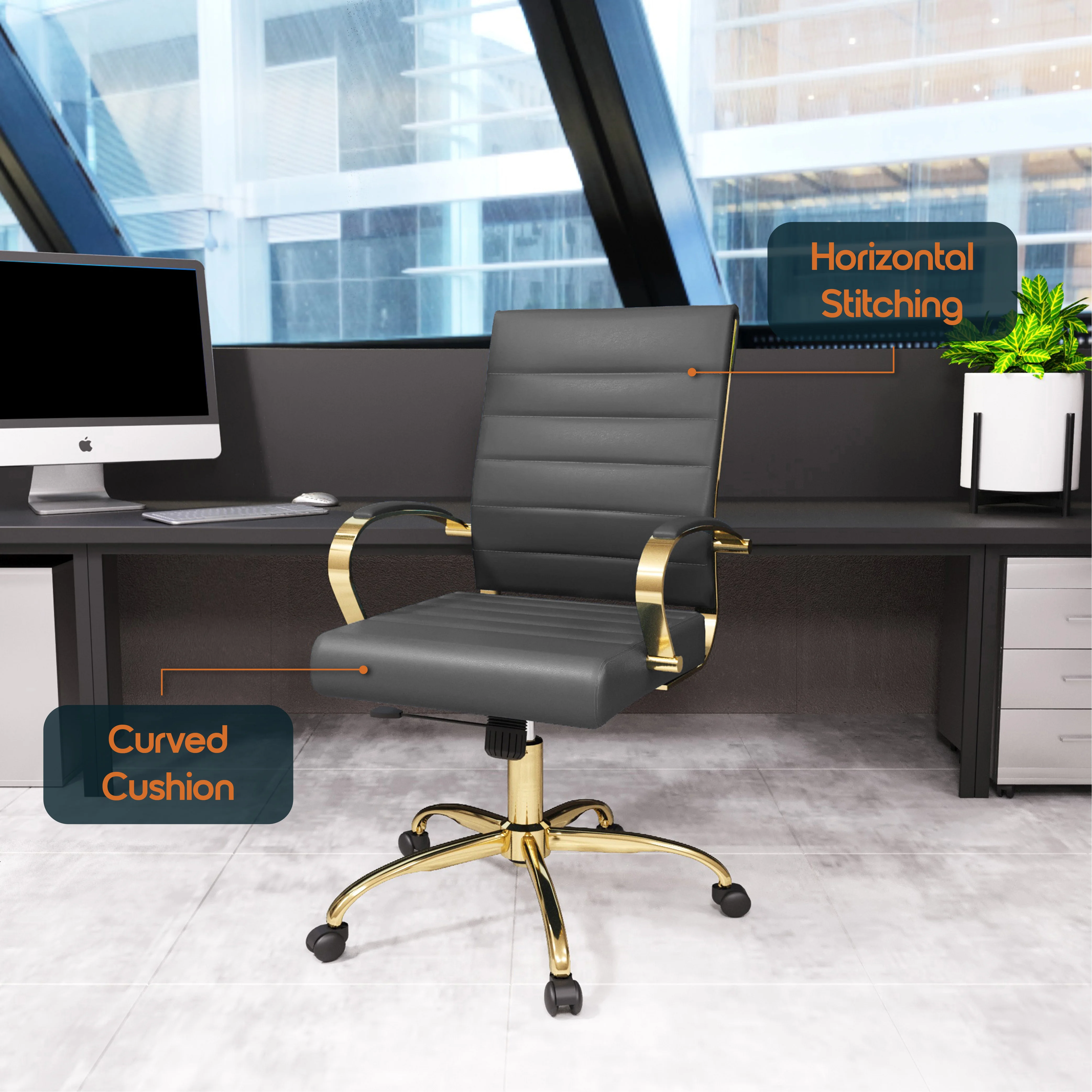 Benmar Home Leather Office Chair With Gold Frame