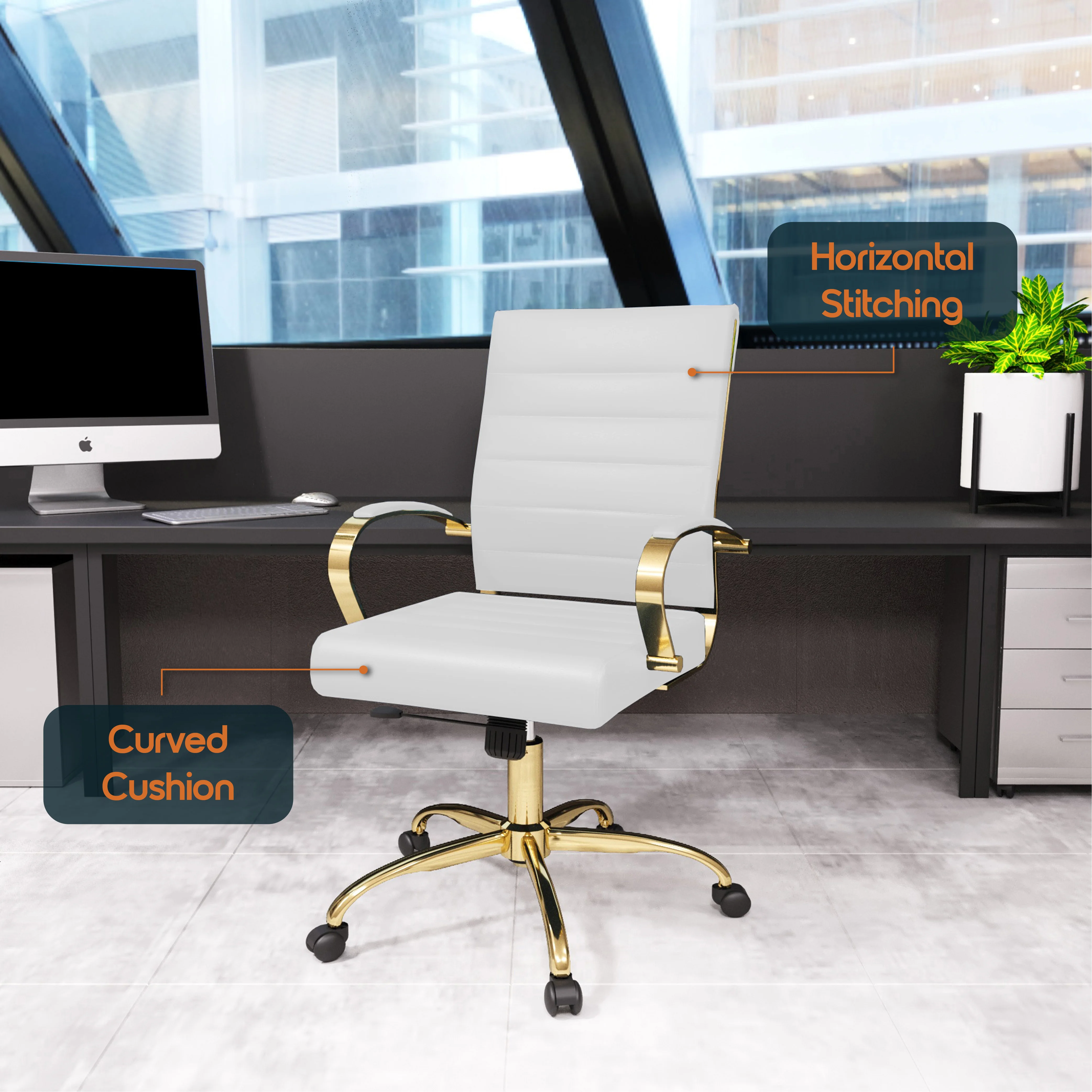 Benmar Home Leather Office Chair With Gold Frame