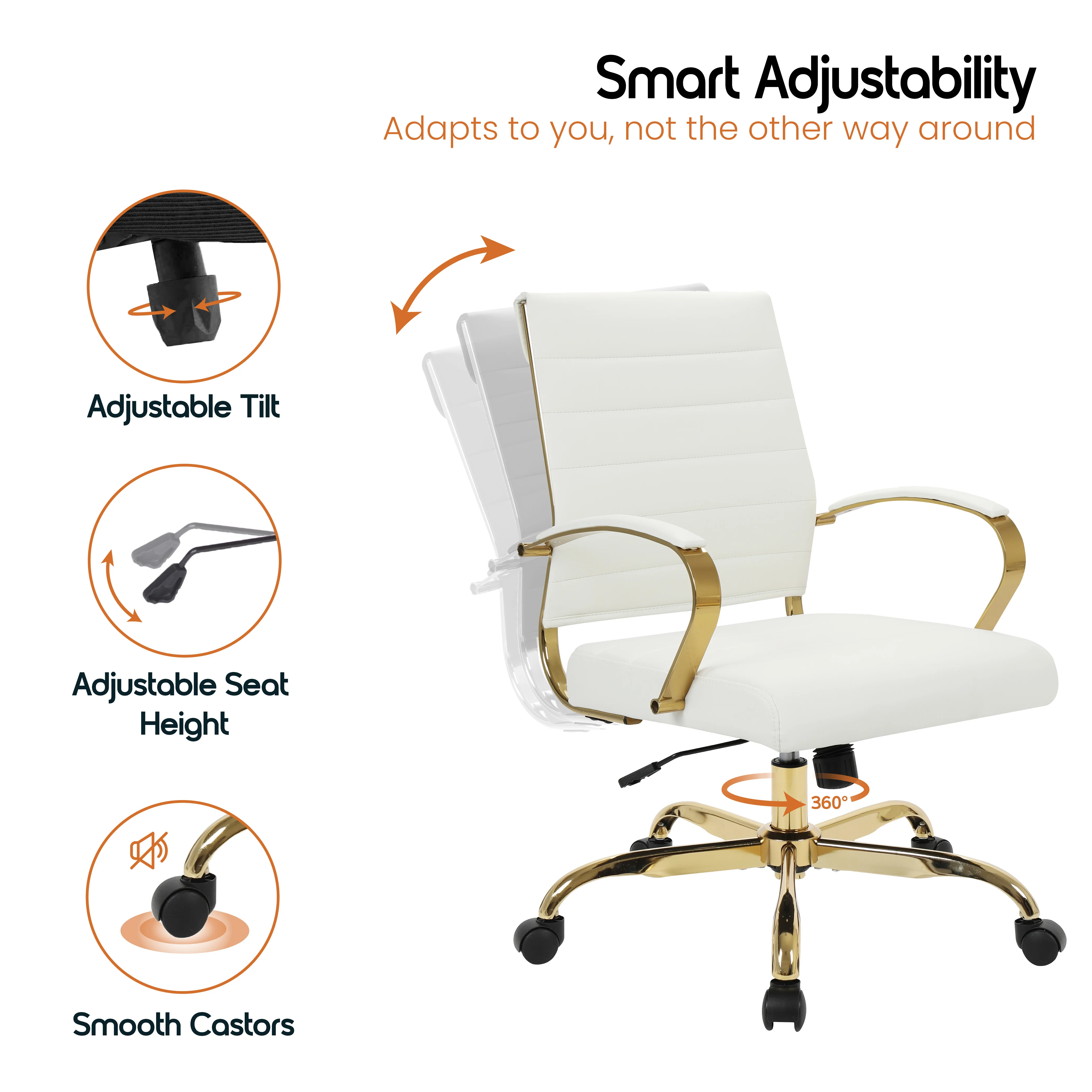 Benmar Home Leather Office Chair With Gold Frame