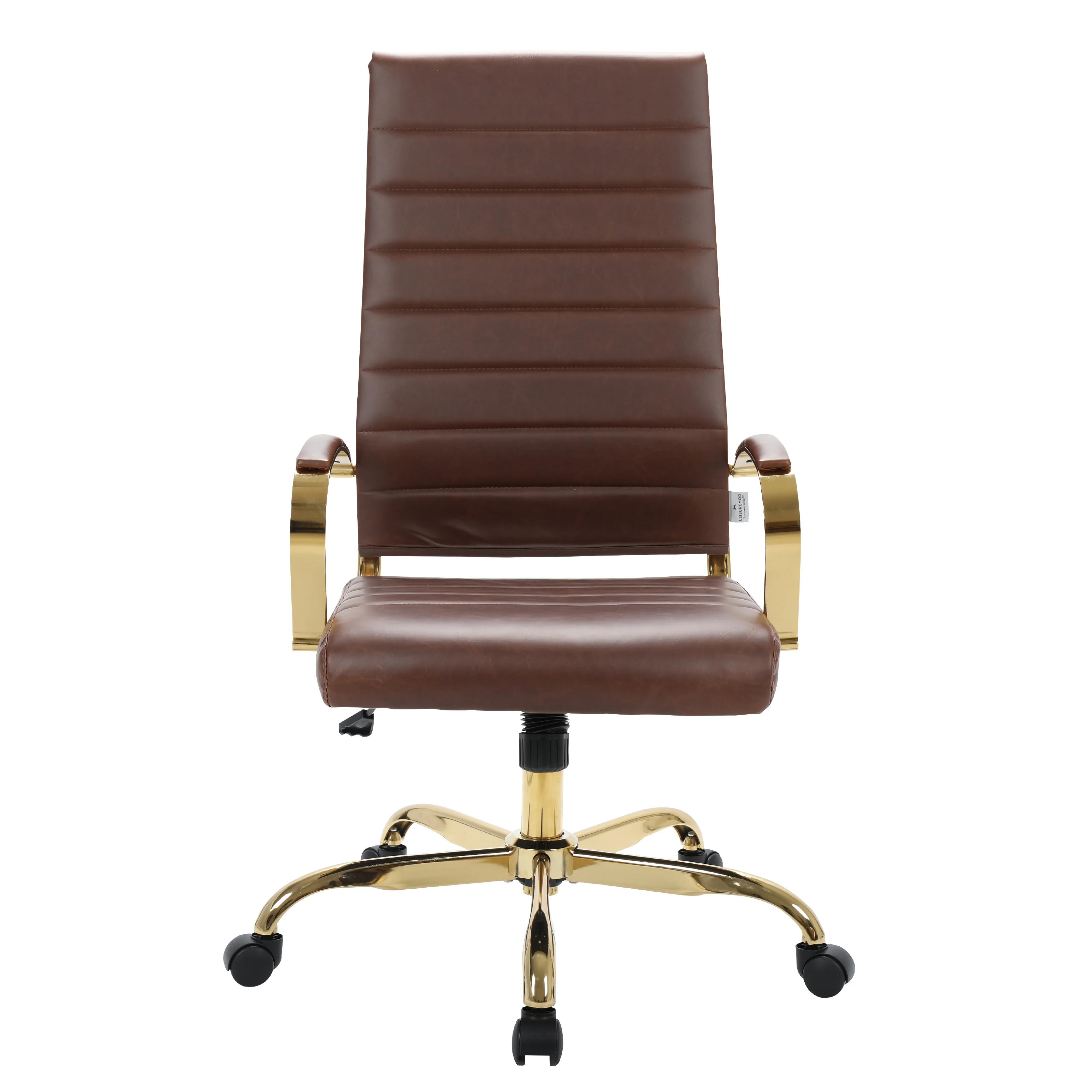 Benmar High-Back Leather Office Chair With Gold Frame