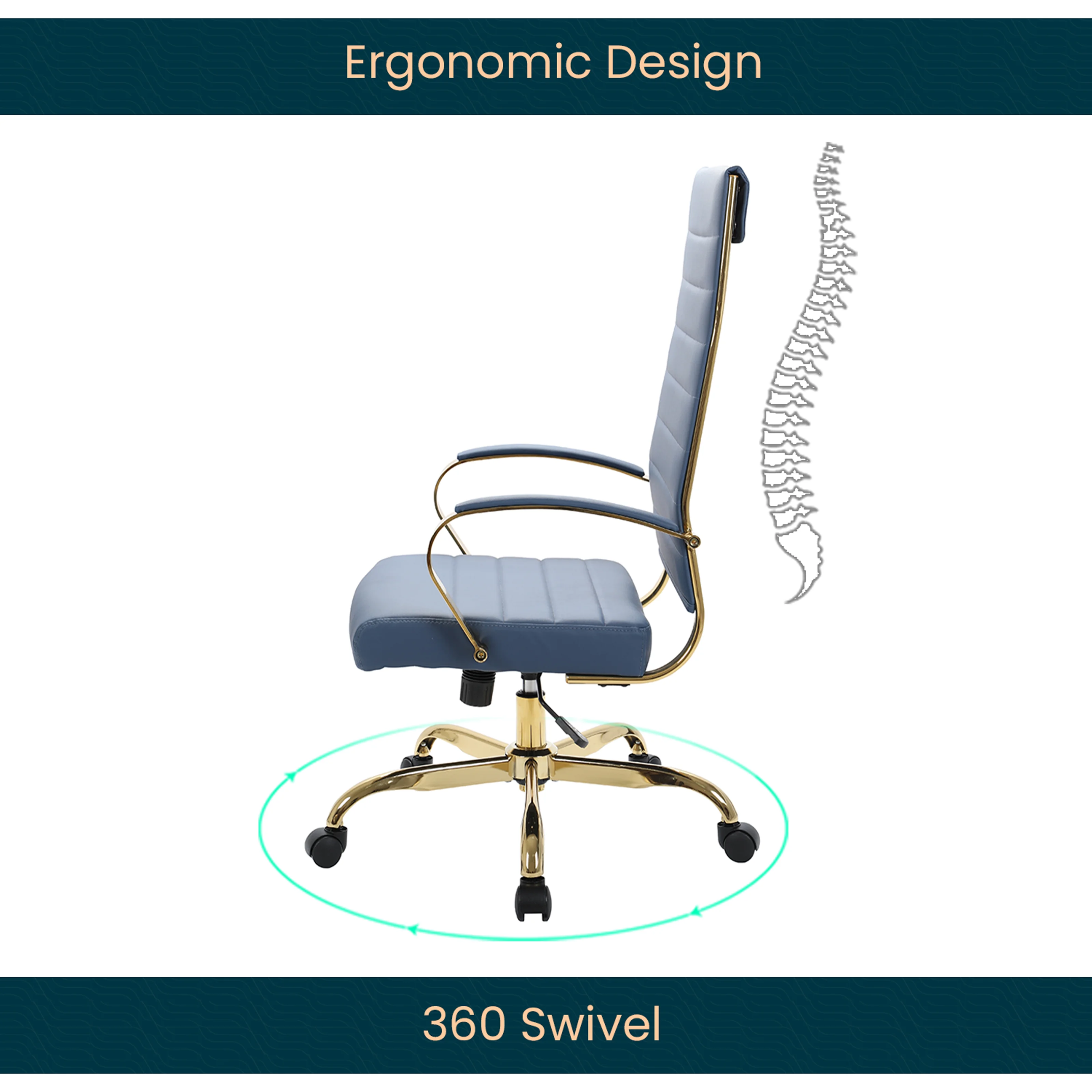 Benmar High-Back Leather Office Chair With Gold Frame