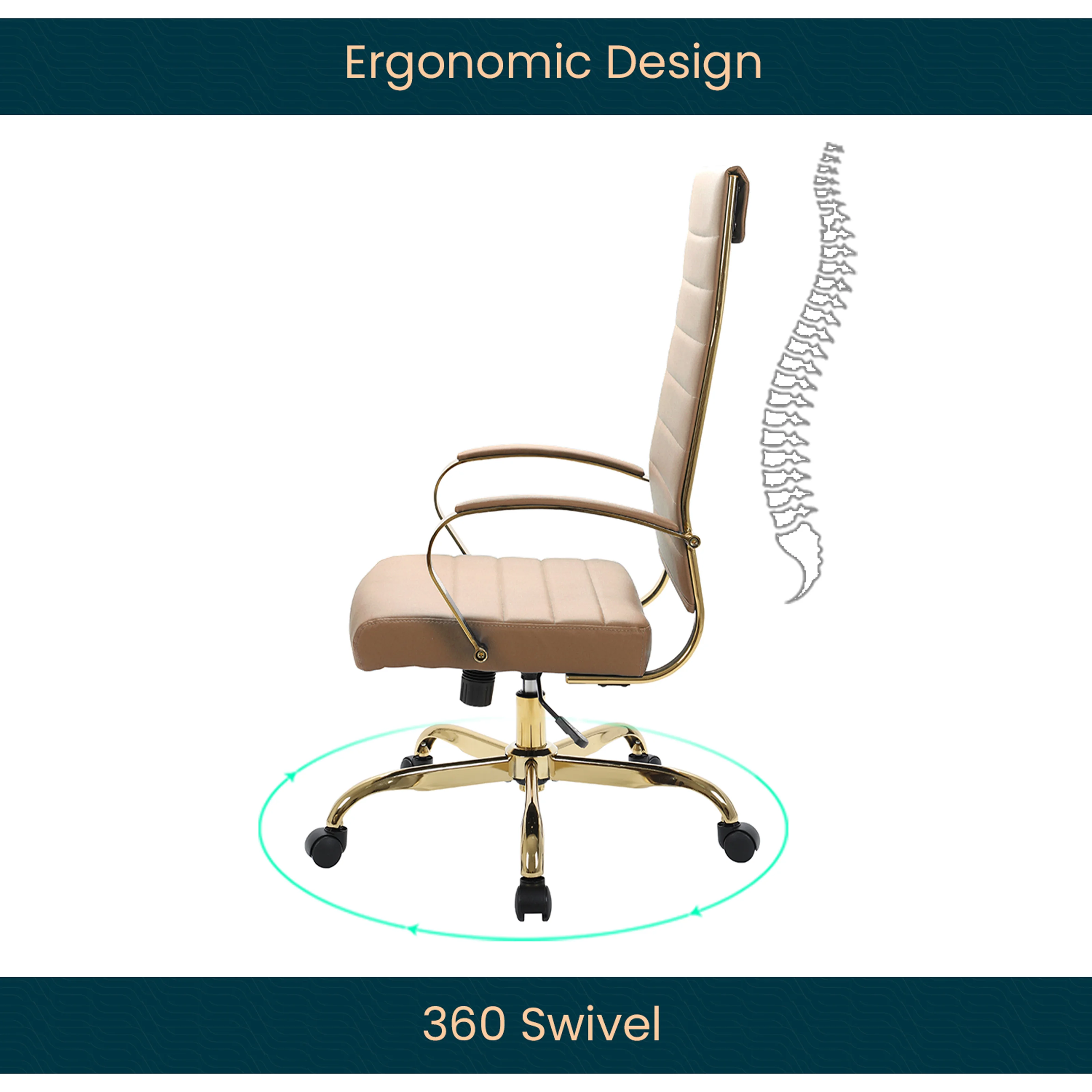 Benmar High-Back Leather Office Chair With Gold Frame