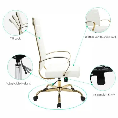 Benmar High-Back Leather Office Chair With Gold Frame
