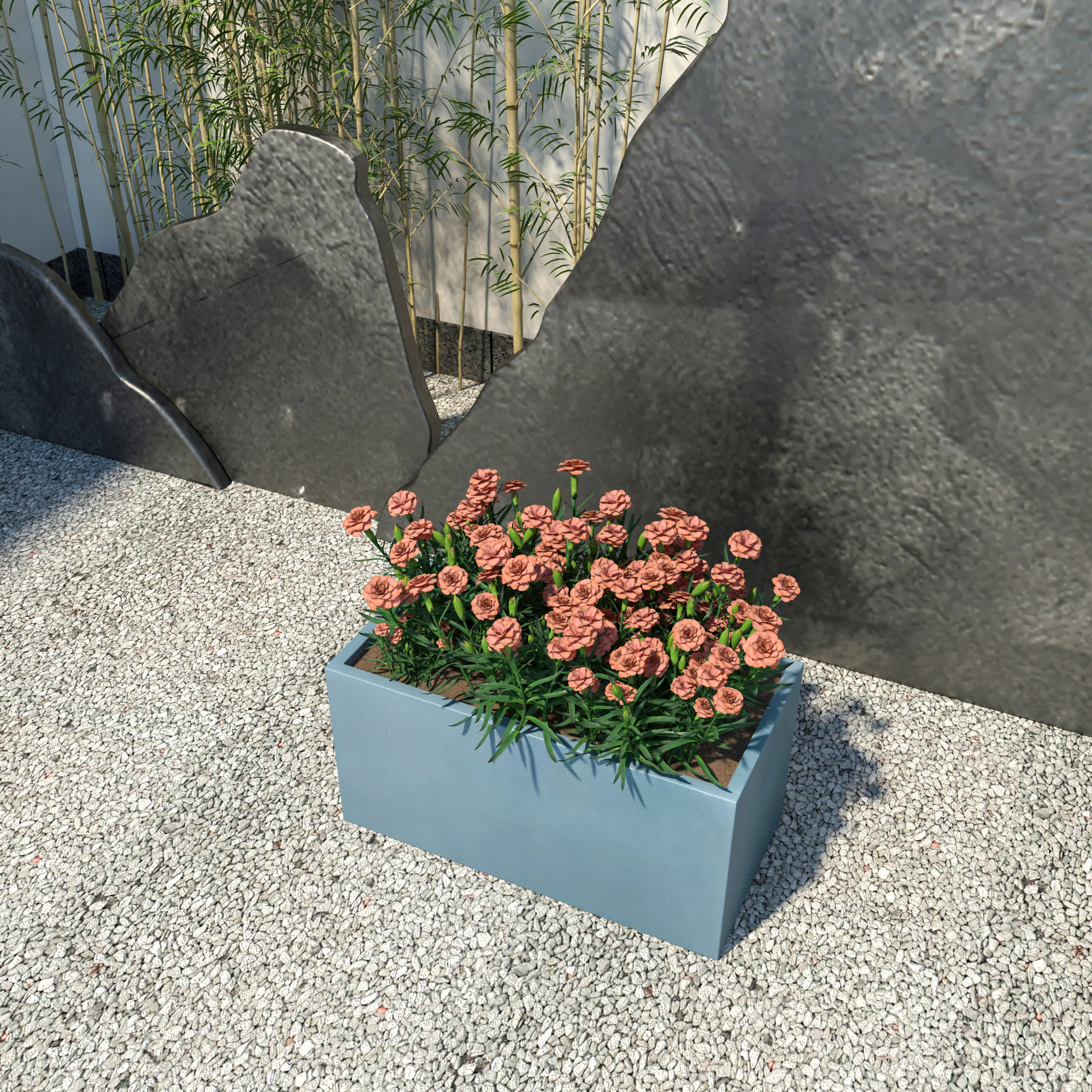 Bloom Series Poly Stone Planter 11.8" , 23.6" Long In Black Aged Concrete