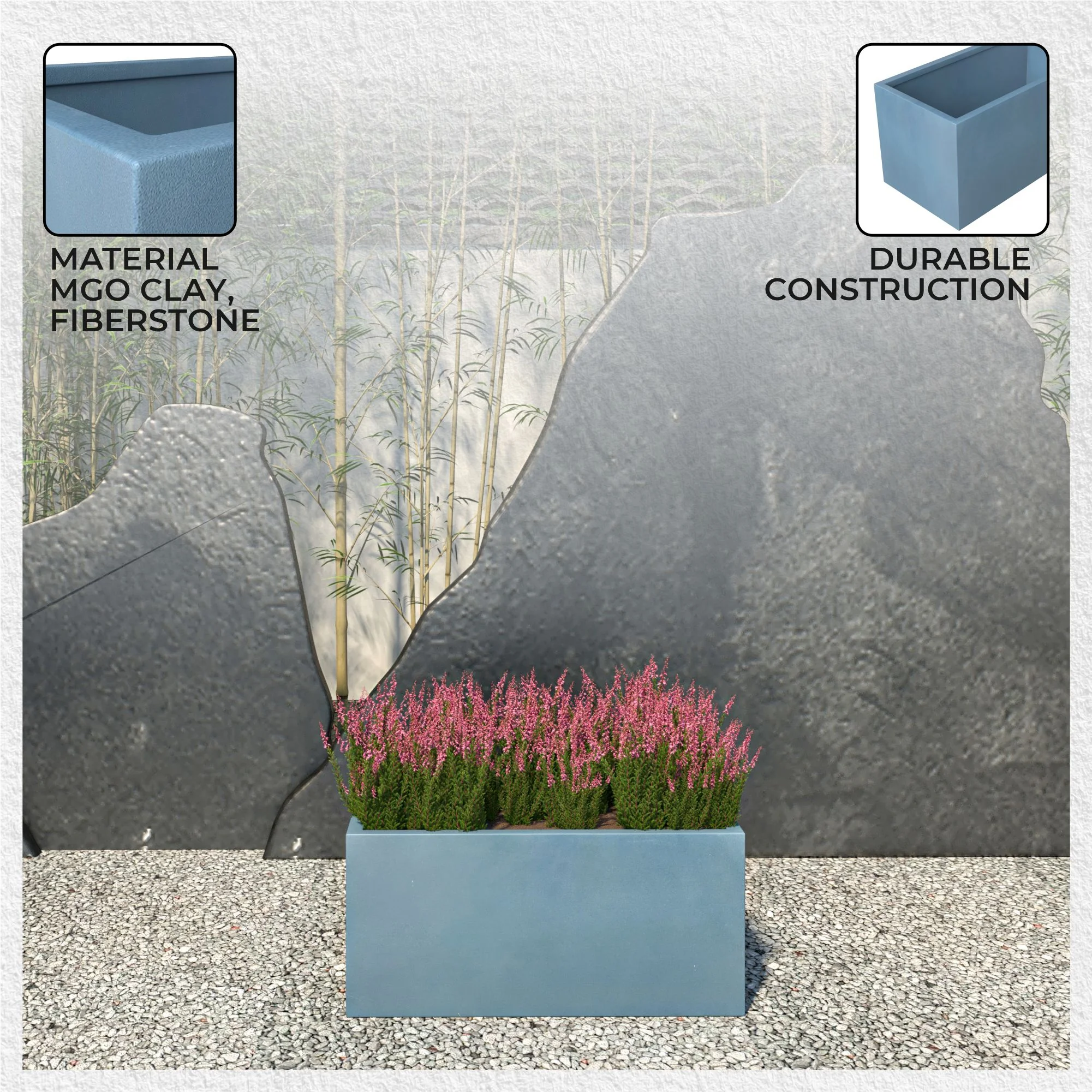 Bloom Series Poly Stone Planter 11.8" , 23.6" Long In Black Aged Concrete