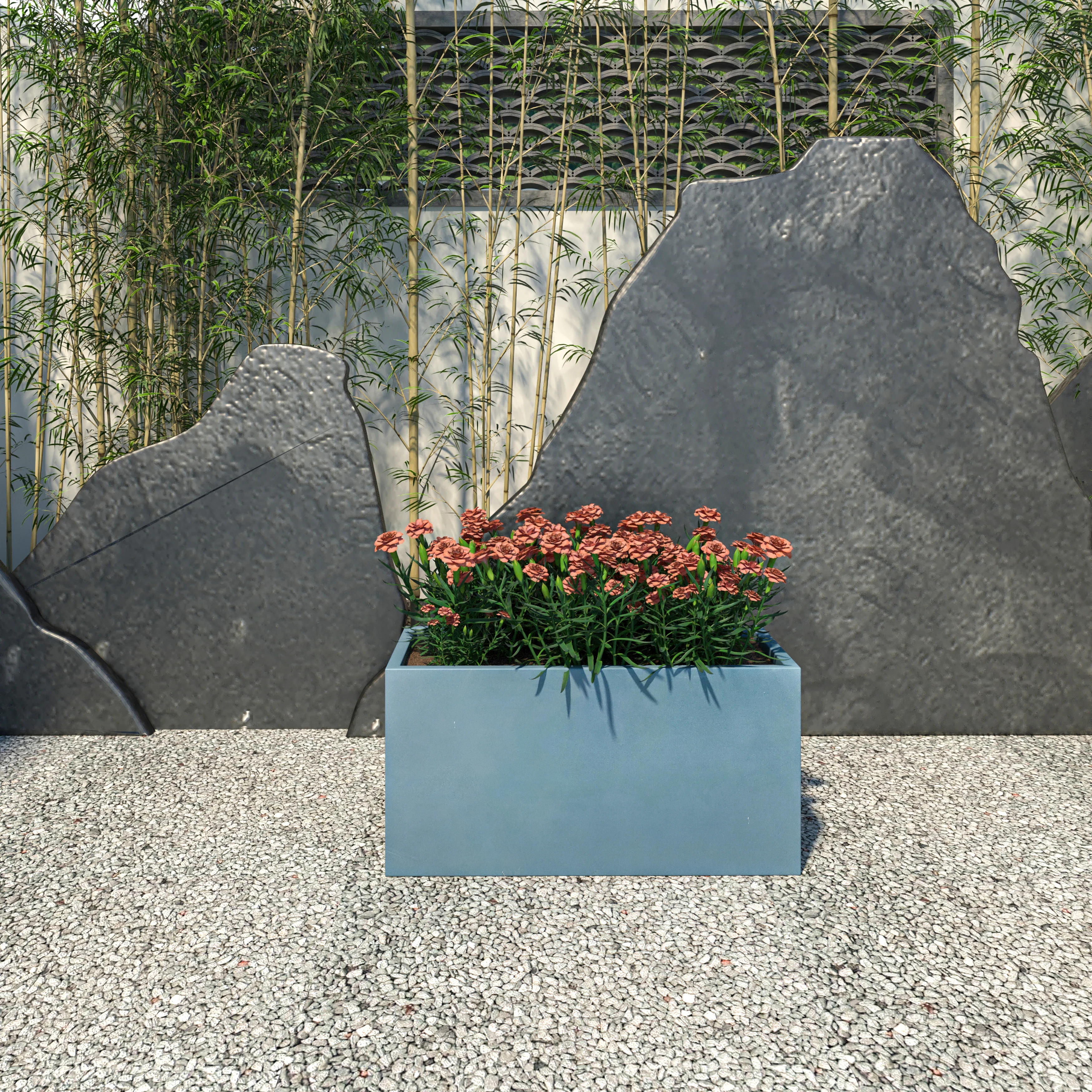 Bloom Series Poly Stone Planter 11.8" , 23.6" Long In Black Aged Concrete
