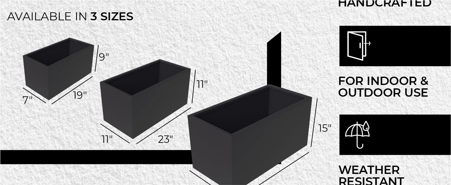 Bloom Series Poly Stone Planter 11.8" , 23.6" Long In Black