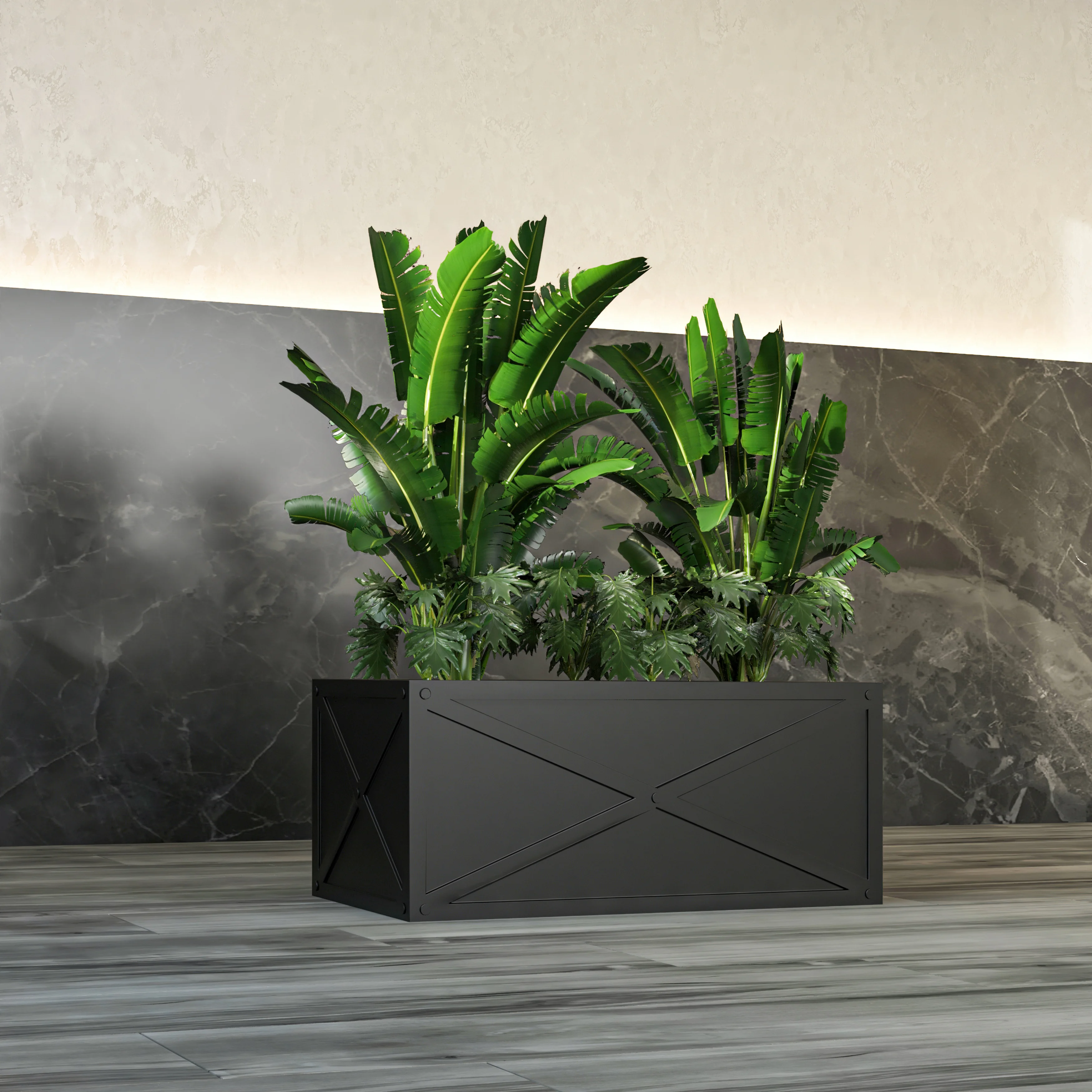 Bonsai Series Rectangle Poly Stone Planter in Black 14.6 x 13 30 Long