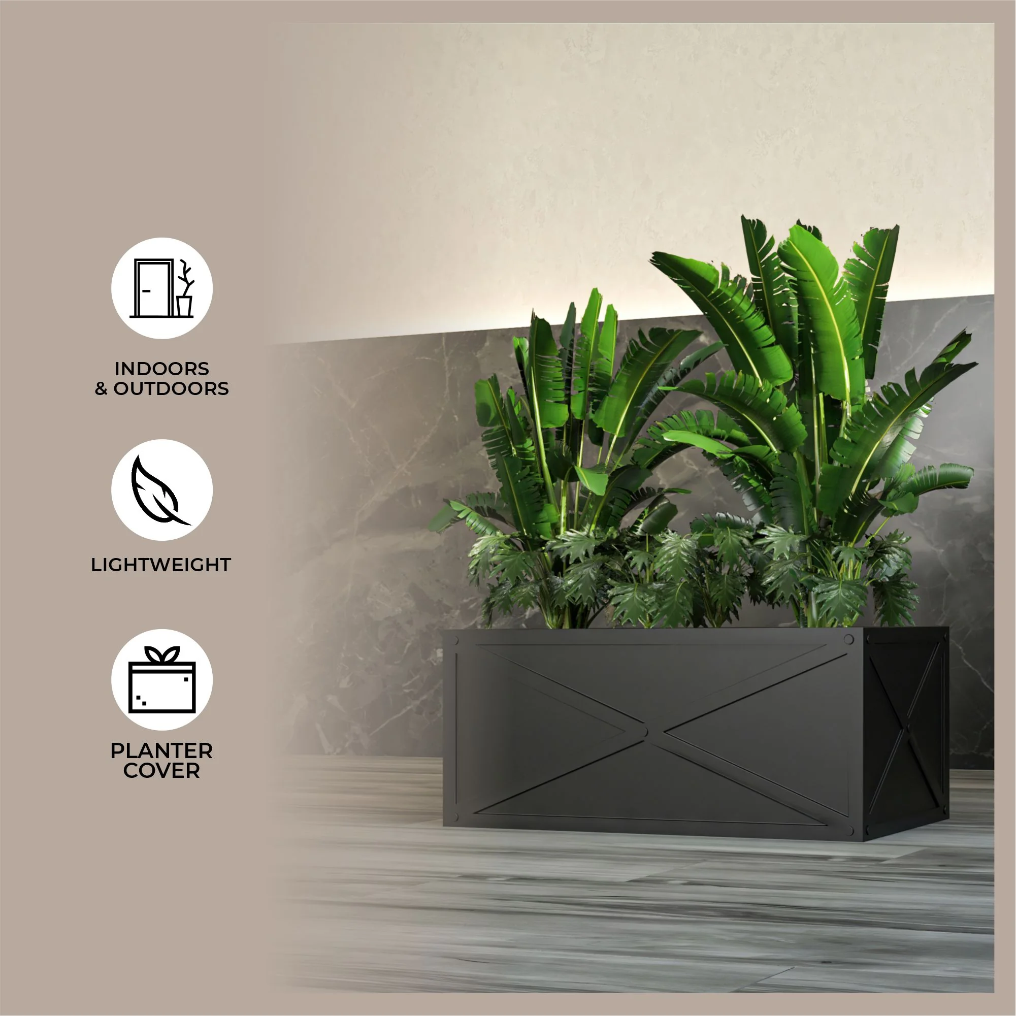 Bonsai Series Rectangle Poly Stone Planter in Black 14.6 x 13 30 Long