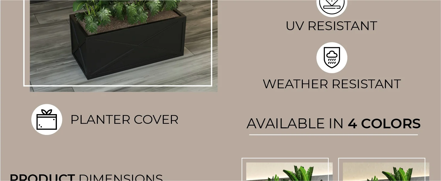 Bonsai Series Rectangle Poly Stone Planter in Black 14.6 x 13 30 Long