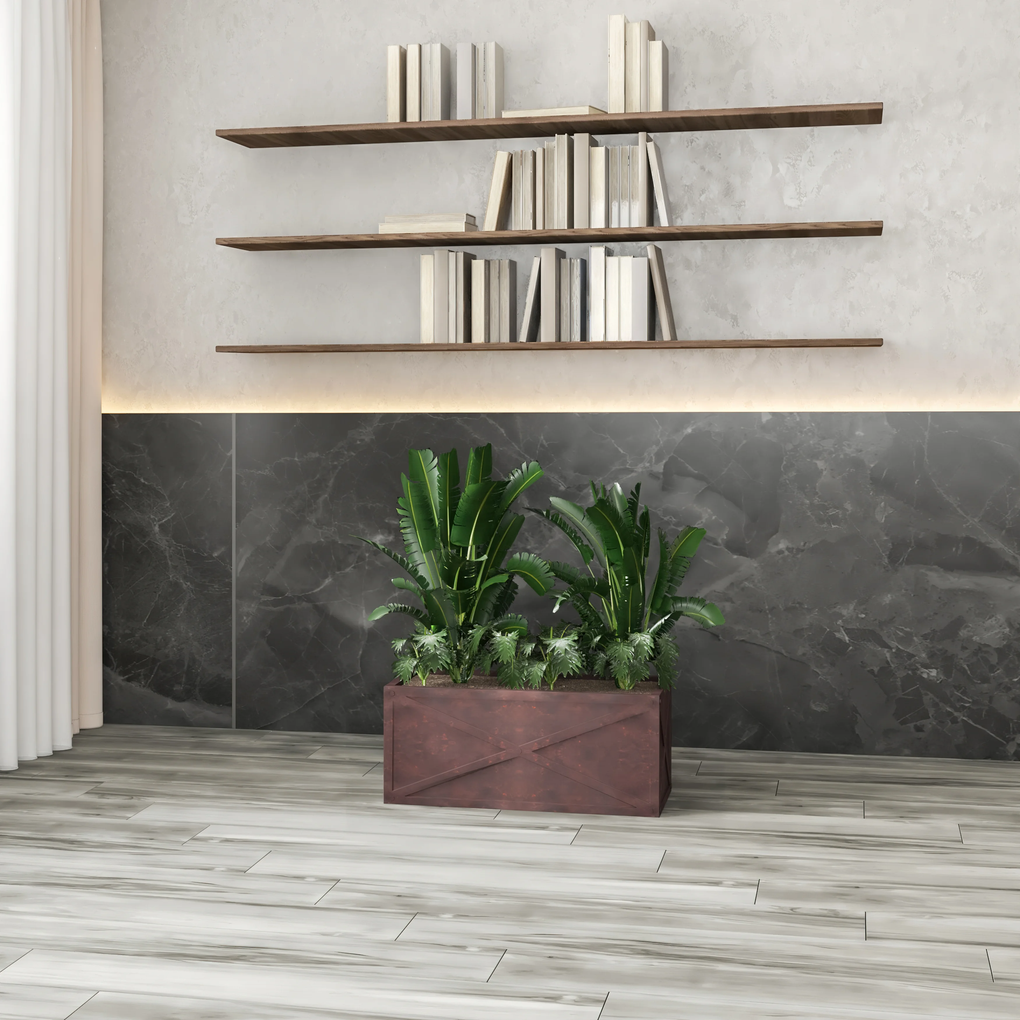 Bonsai Series Rectangle Poly Stone Planter in Brown 14.6 x 13 30 Long