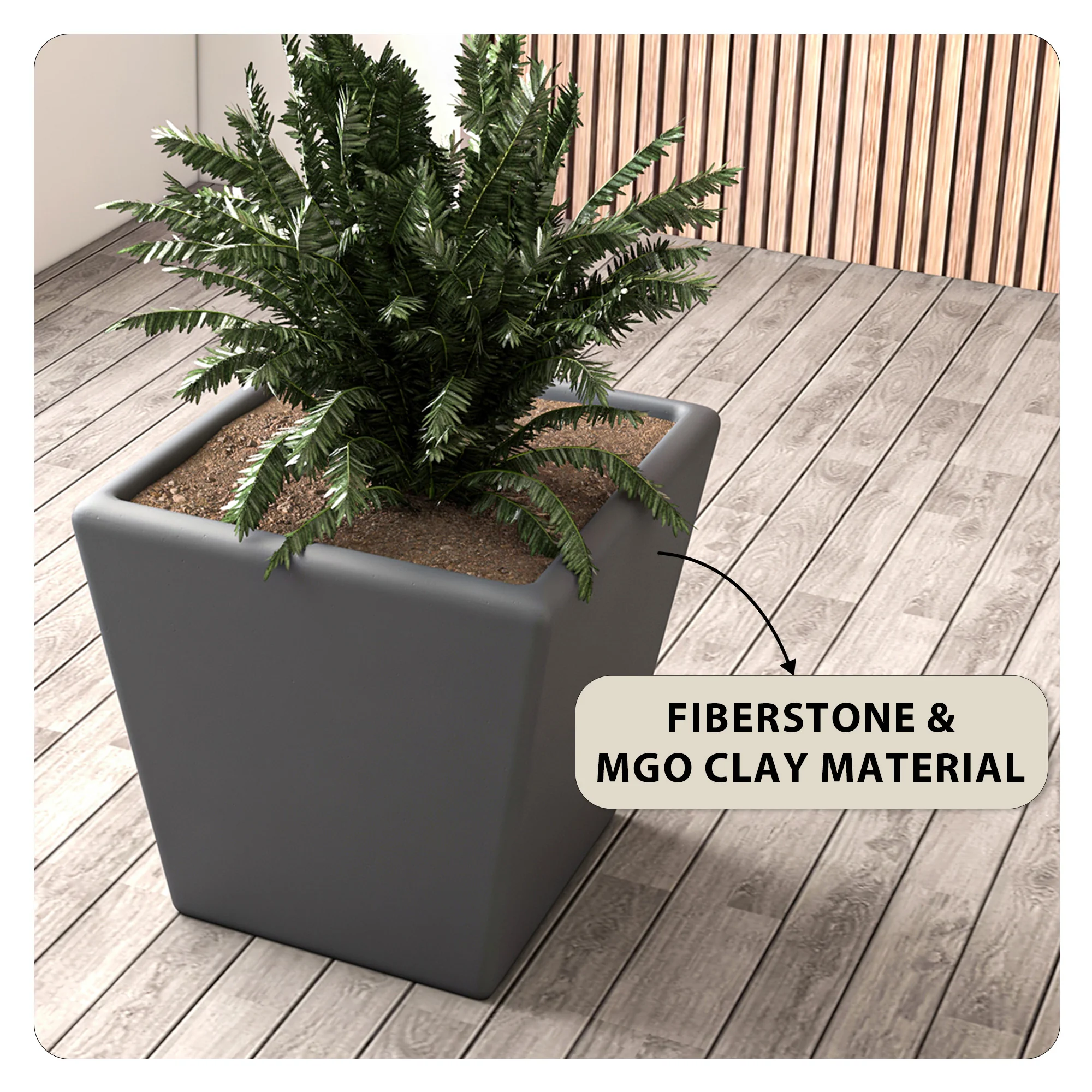 Blossom Series Poly Stone Planter in Dark Grey 14 Dia, 13.4 High