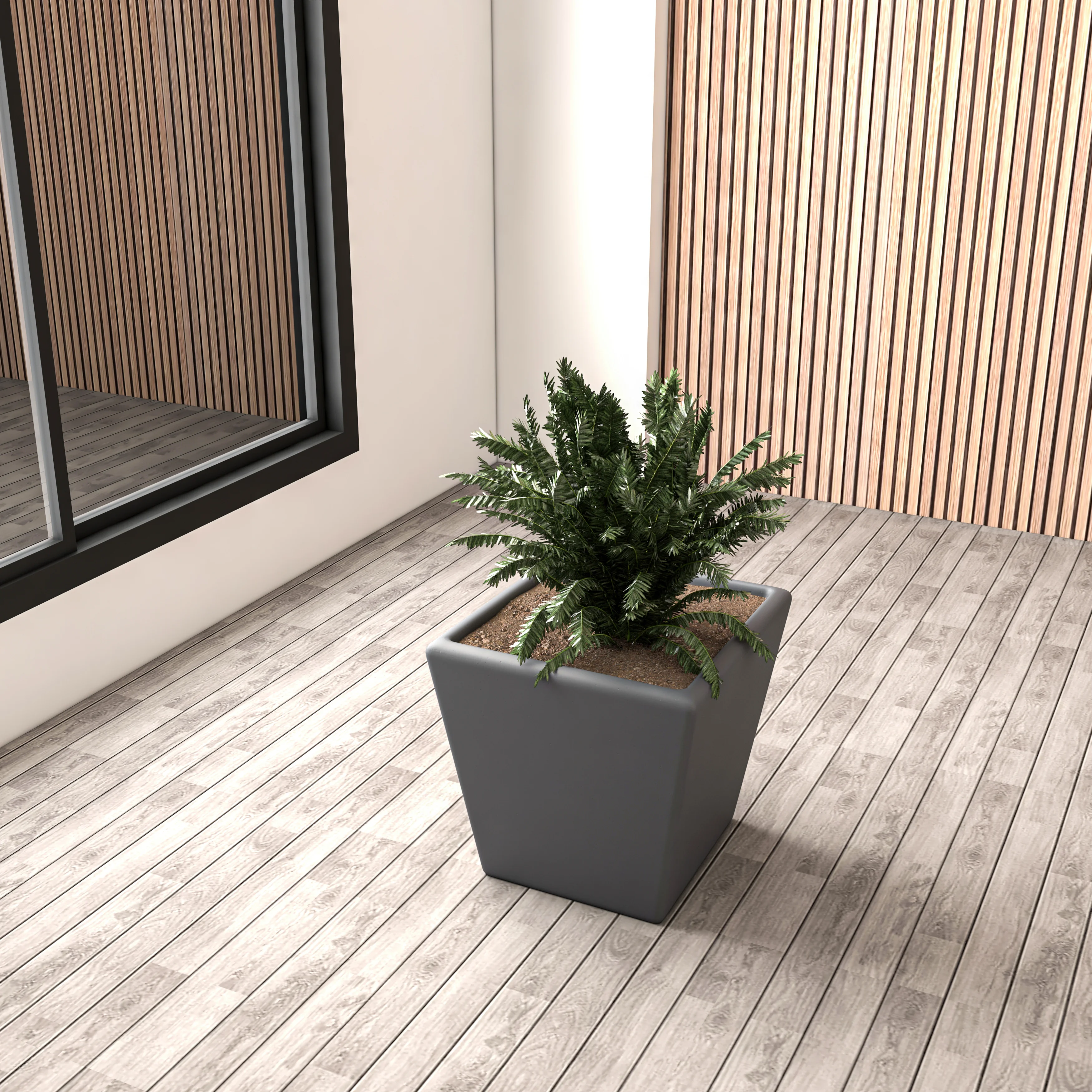 Blossom Series Poly Stone Planter in Dark Grey 14 Dia, 13.4 High