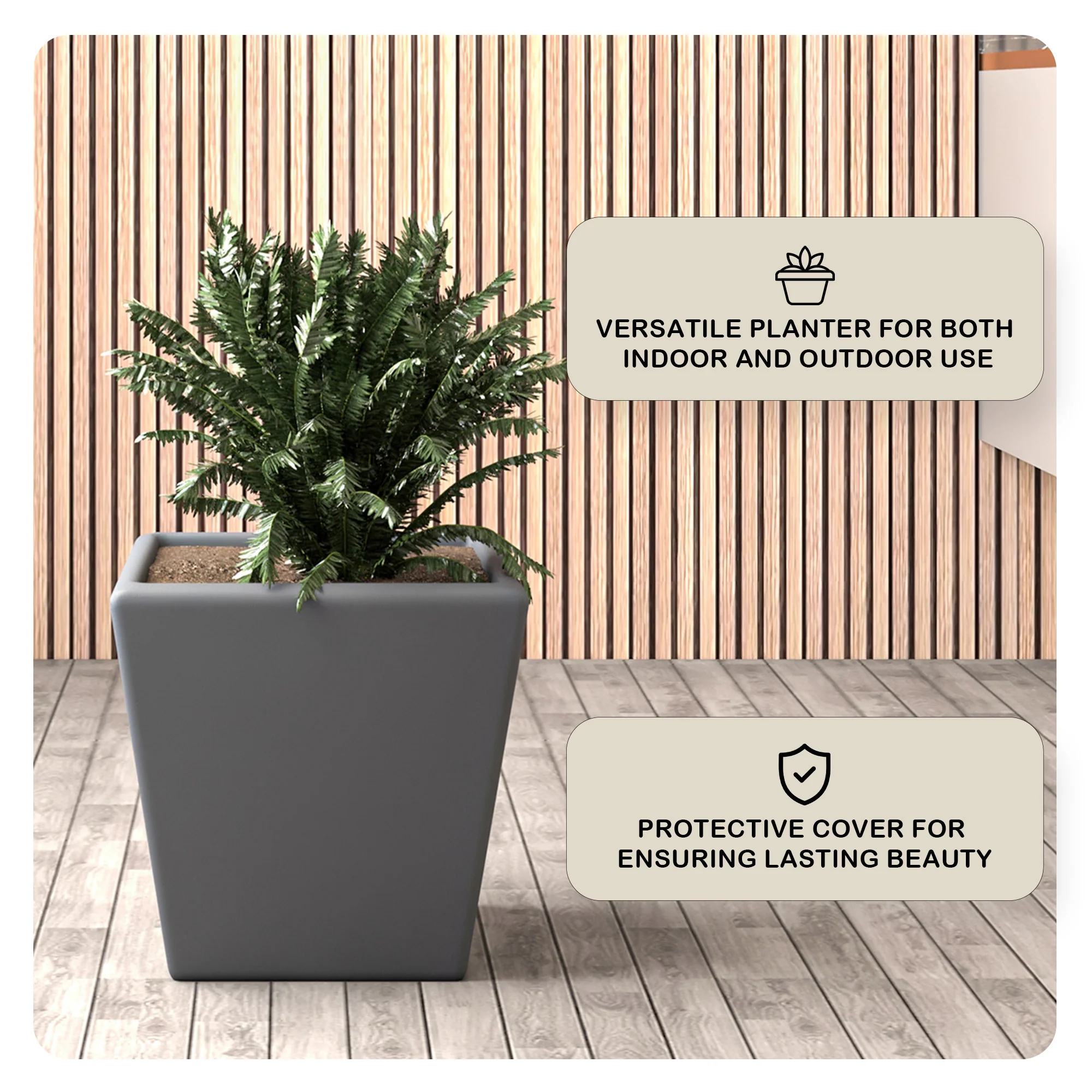 Blossom Series Poly Stone Planter in Dark Grey 14 Dia, 13.4 High