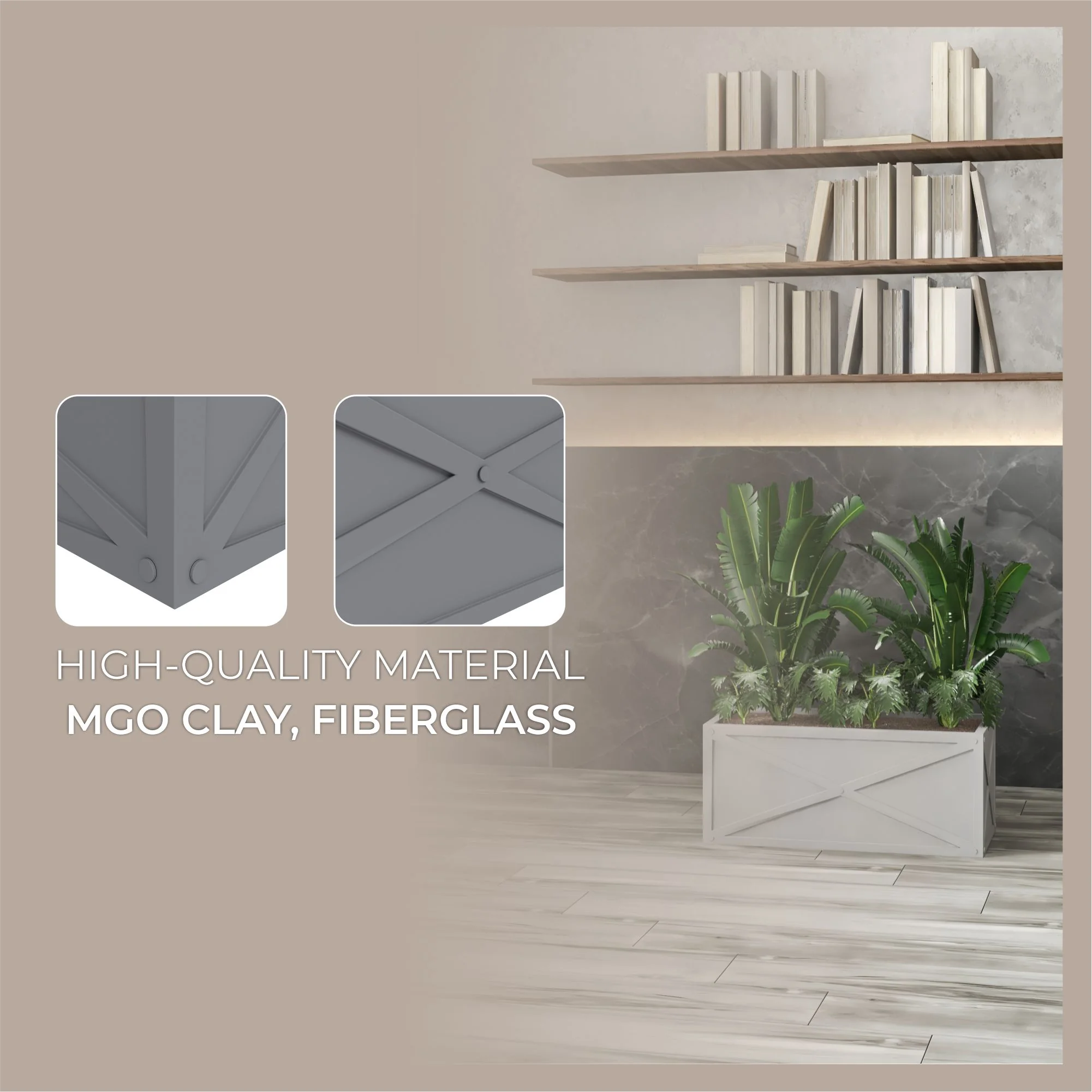 Bonsai Series Rectangle Poly Stone Planter in Grey 14.6 x 13 30 Long