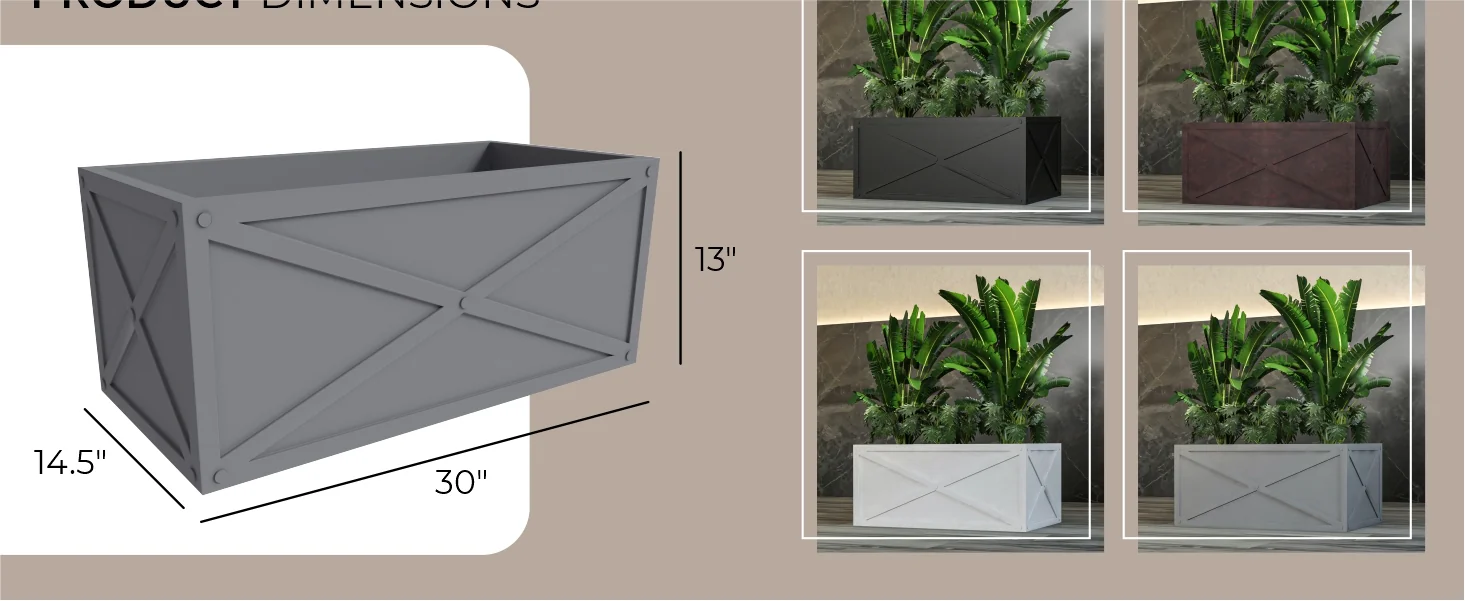 Bonsai Series Rectangle Poly Stone Planter in Grey 14.6 x 13 30 Long