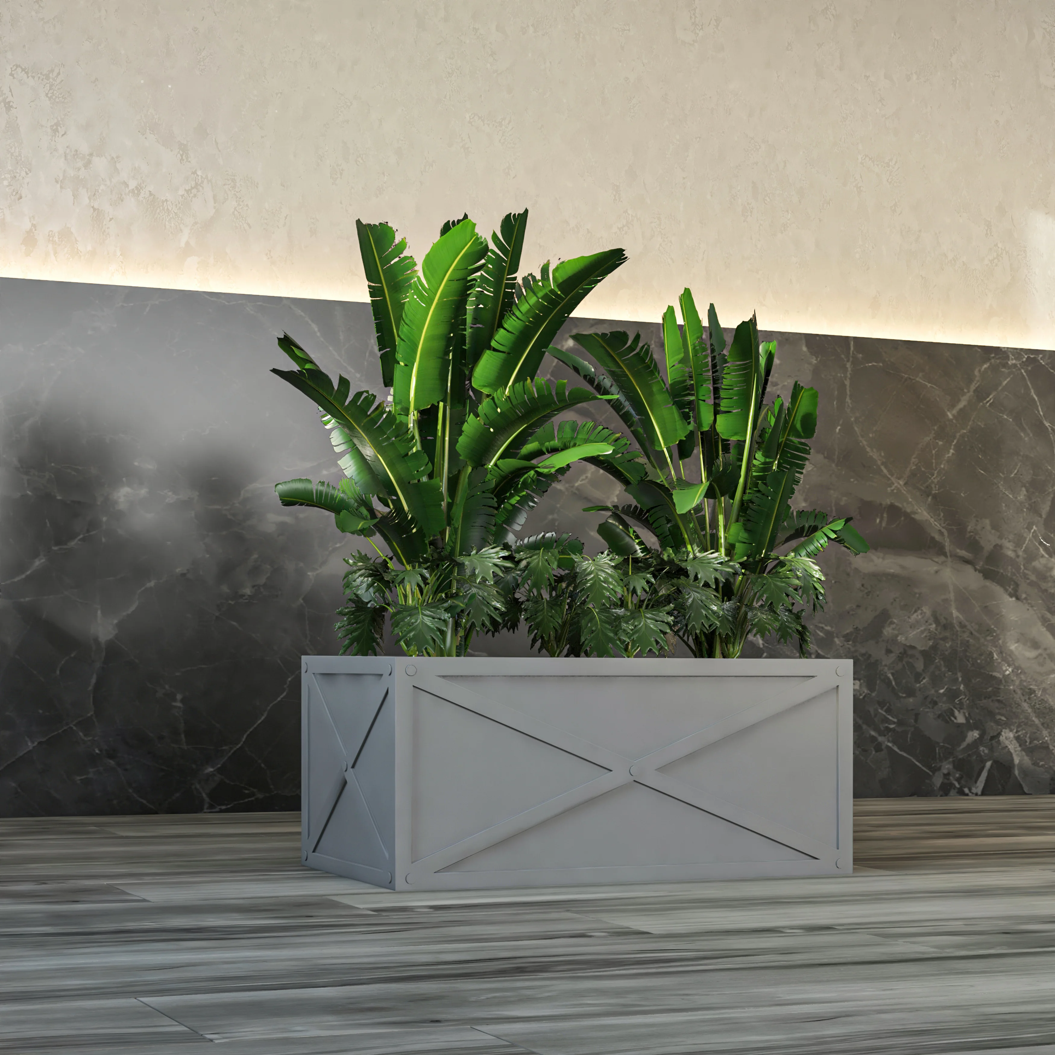 Bonsai Series Rectangle Poly Stone Planter in Grey 14.6 x 13 30 Long