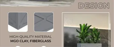 Bonsai Series Rectangle Poly Stone Planter in Grey 14.6 x 13 30 Long