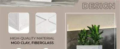 Bonsai Series Rectangle Poly Stone Planter in White 14.6 x 13 30 Long