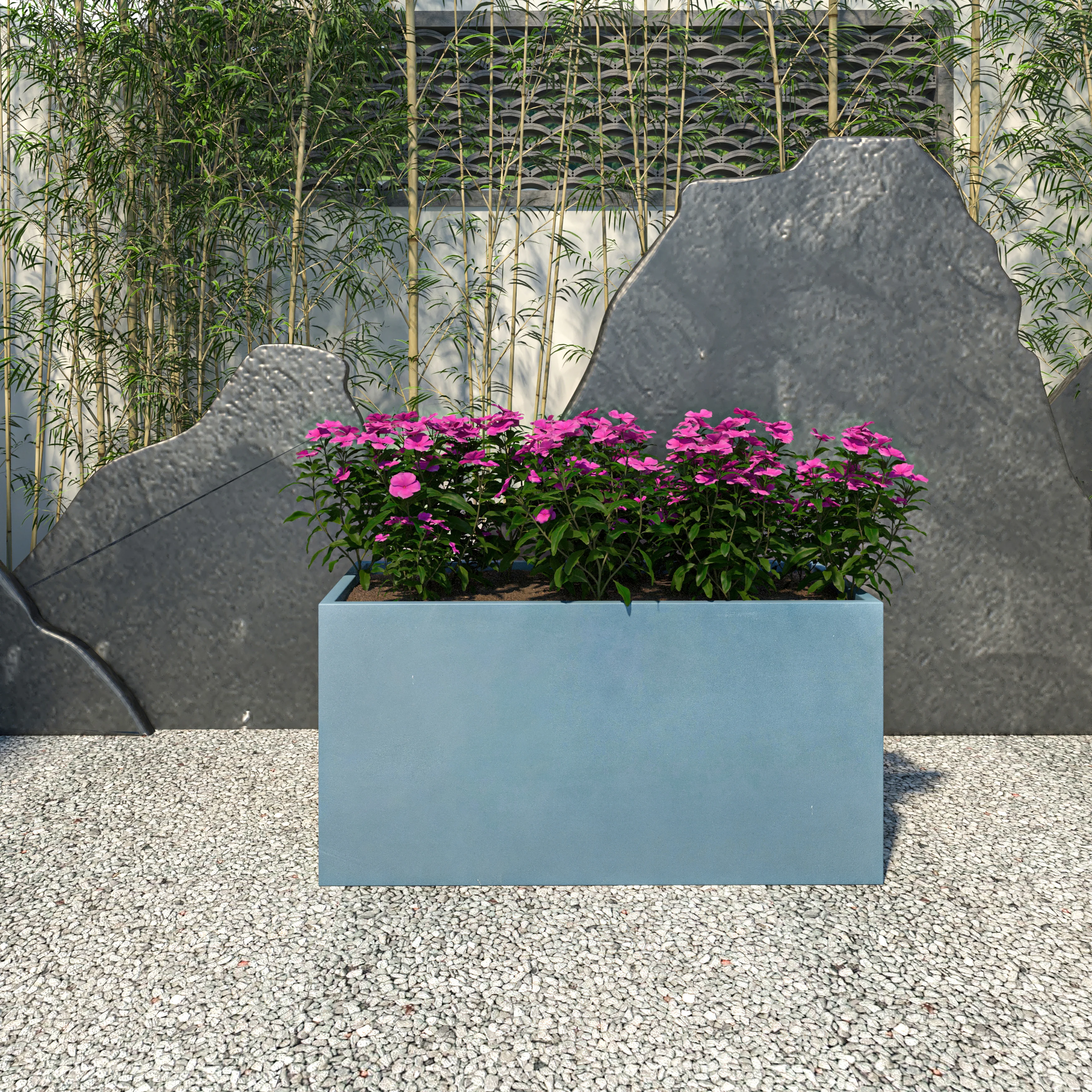 Bloom Series Poly Stone Planter 15.7" , 31.5" Long In Black Aged Concrete