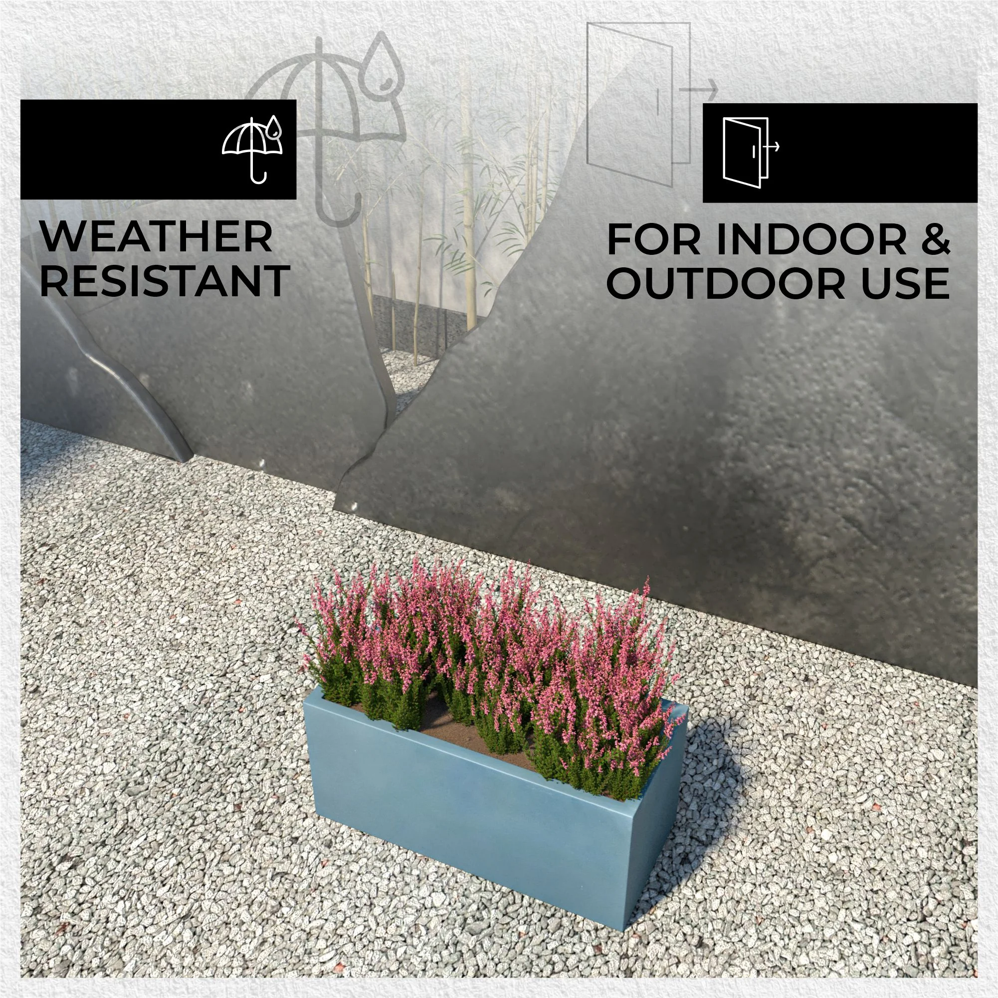 Bloom Series Poly Stone Planter 15.7" , 31.5" Long In Black Aged Concrete