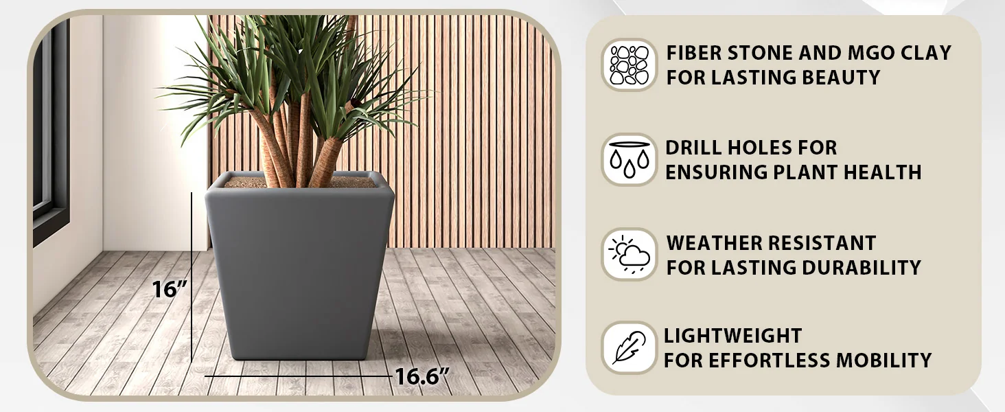 Blossom Series Poly Stone Planter in Dark Grey 17 Dia, 16 High