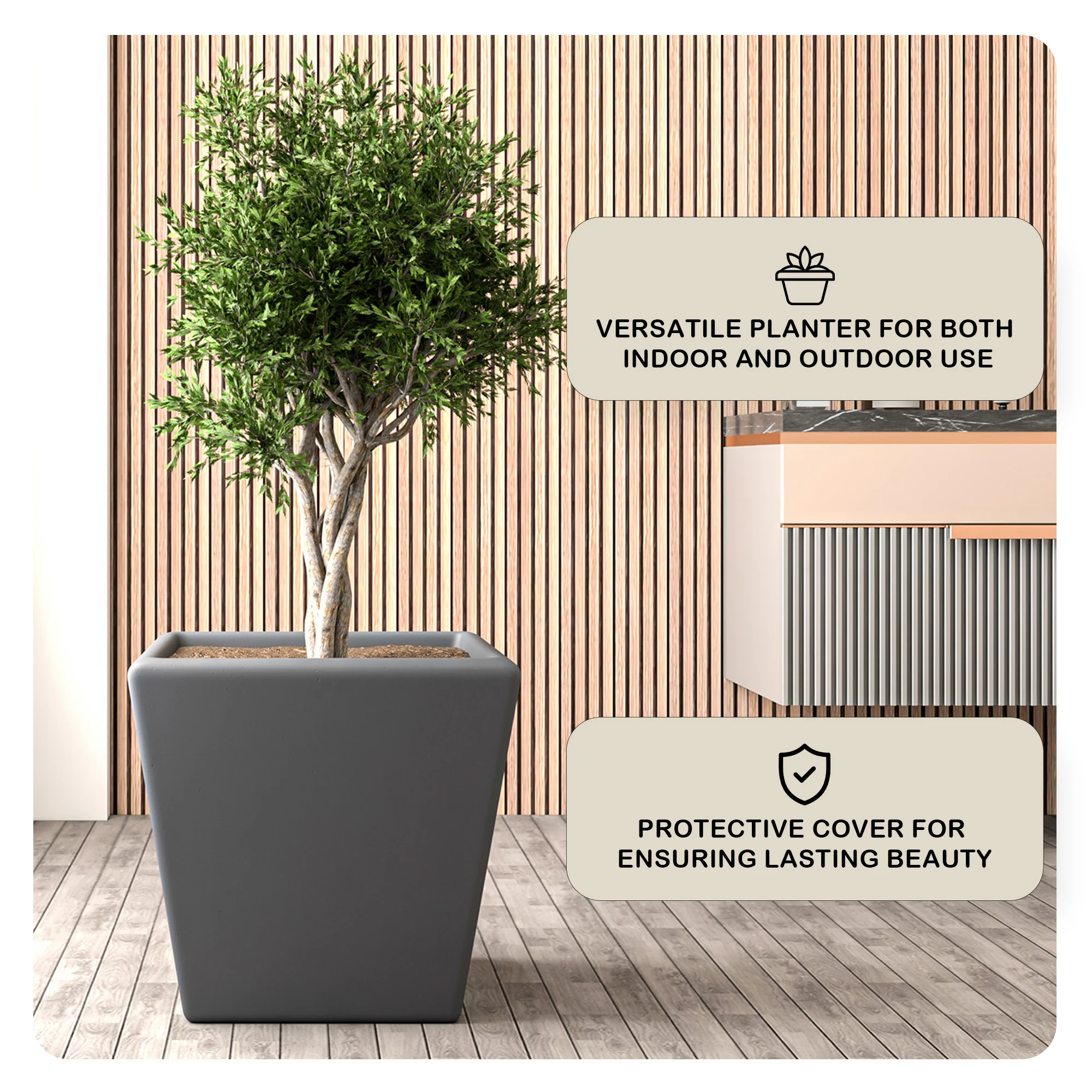 Blossom Series Poly Stone Planter in Dark Grey 19.7 Dia, 19 High