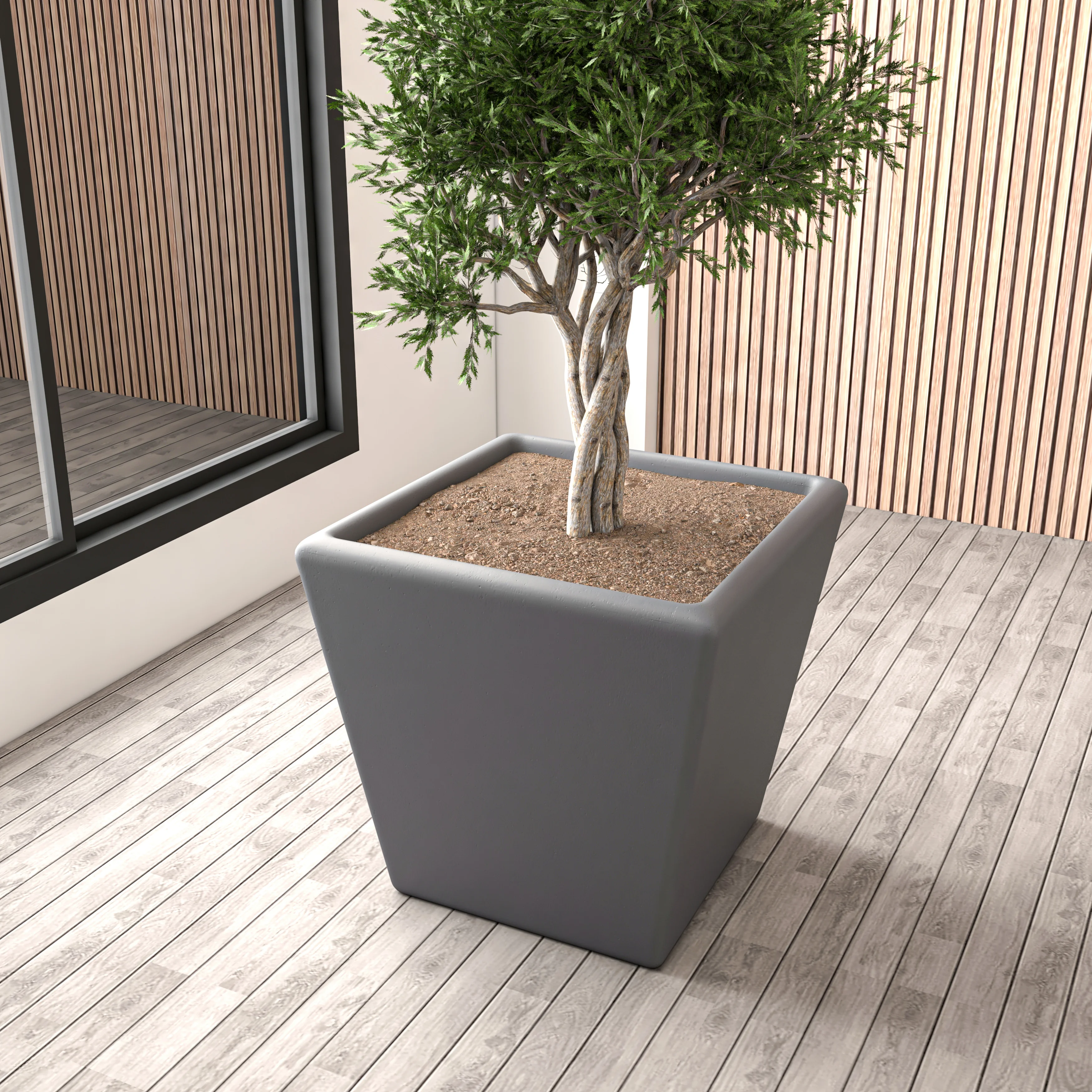 Blossom Series Poly Stone Planter in Dark Grey 19.7 Dia, 19 High