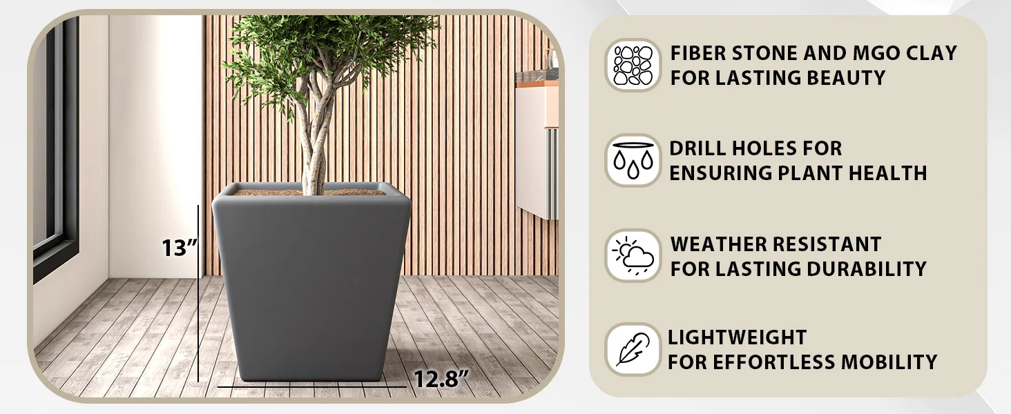 Blossom Series Poly Stone Planter in Dark Grey 19.7 Dia, 19 High