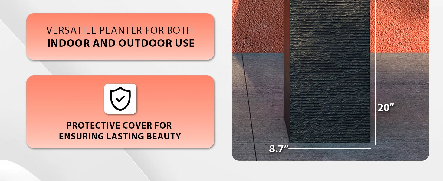 Basalt Series Poly Stone Planter 8.7" Square 19.7" High in Black