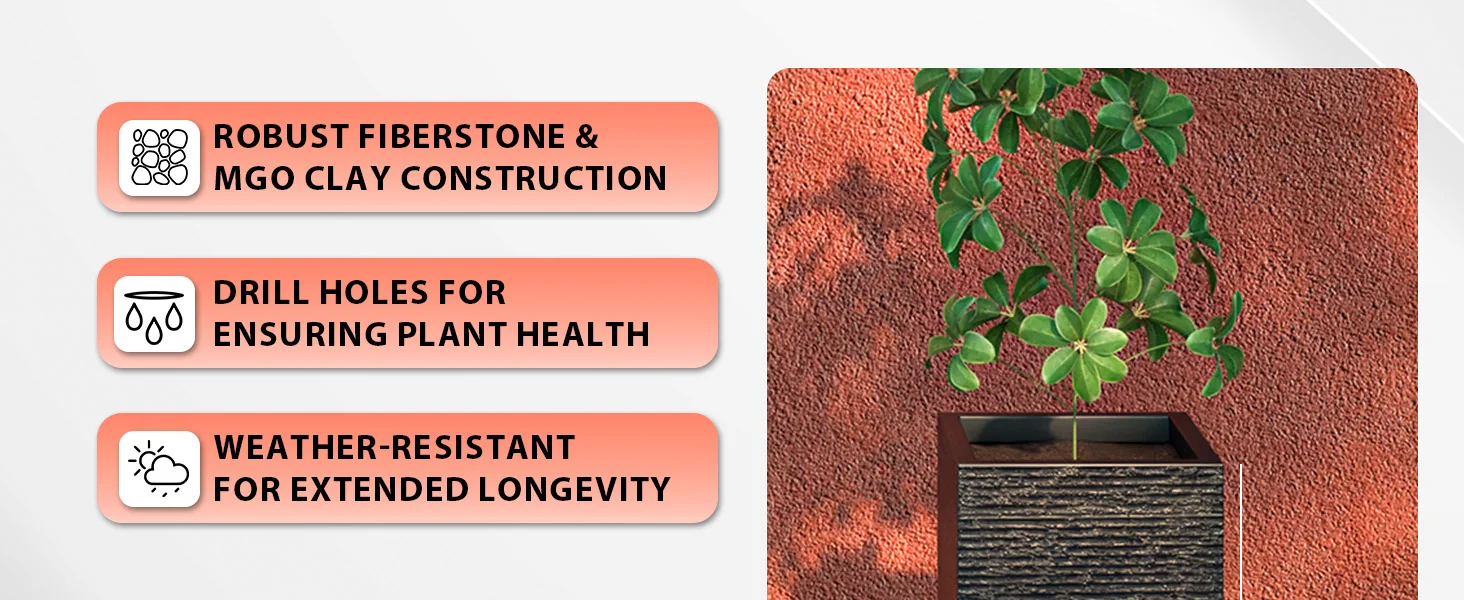 Basalt Series Poly Stone Planter 8.7" Square 19.7" High in Black