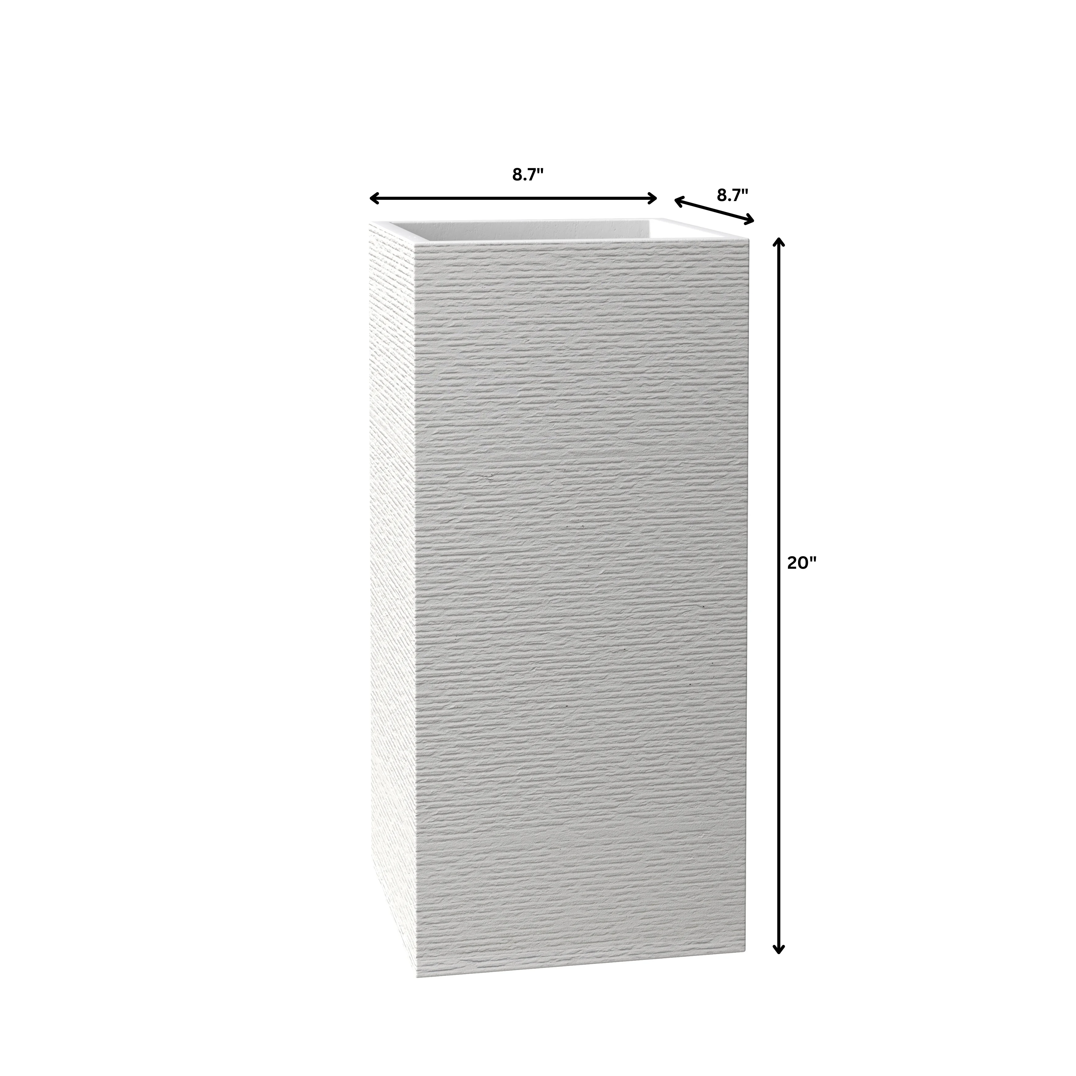 Basalt Series Poly Stone Planter 8.7" Square 19.7" High in White