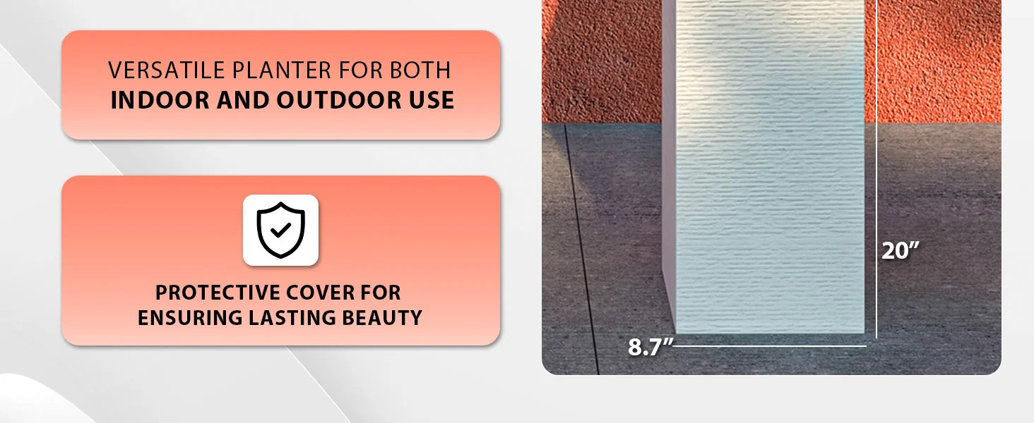 Basalt Series Poly Stone Planter 8.7" Square 19.7" High in White