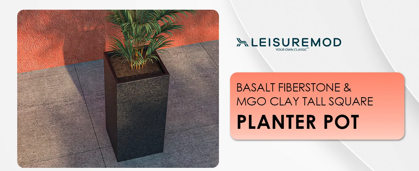 Basalt Series Poly Stone Planter 11" Square 23.6" High in Black