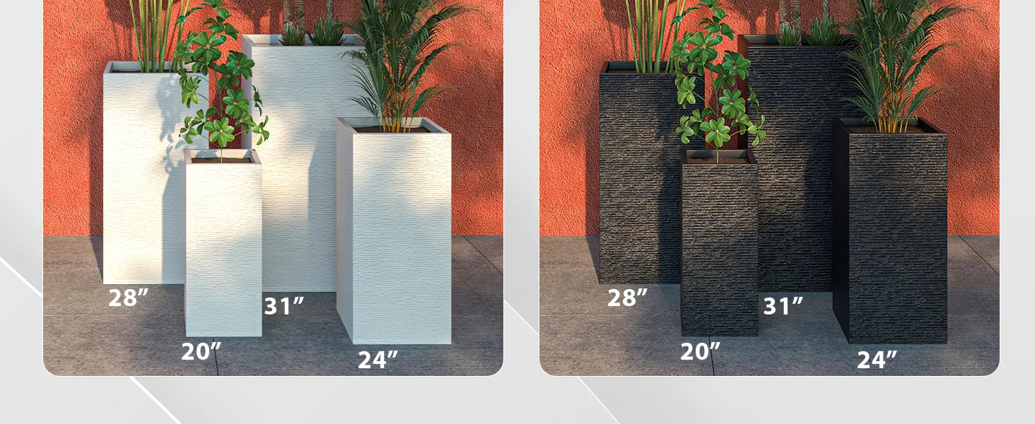 Basalt Series Poly Stone Planter 11" Square 23.6" High in Black