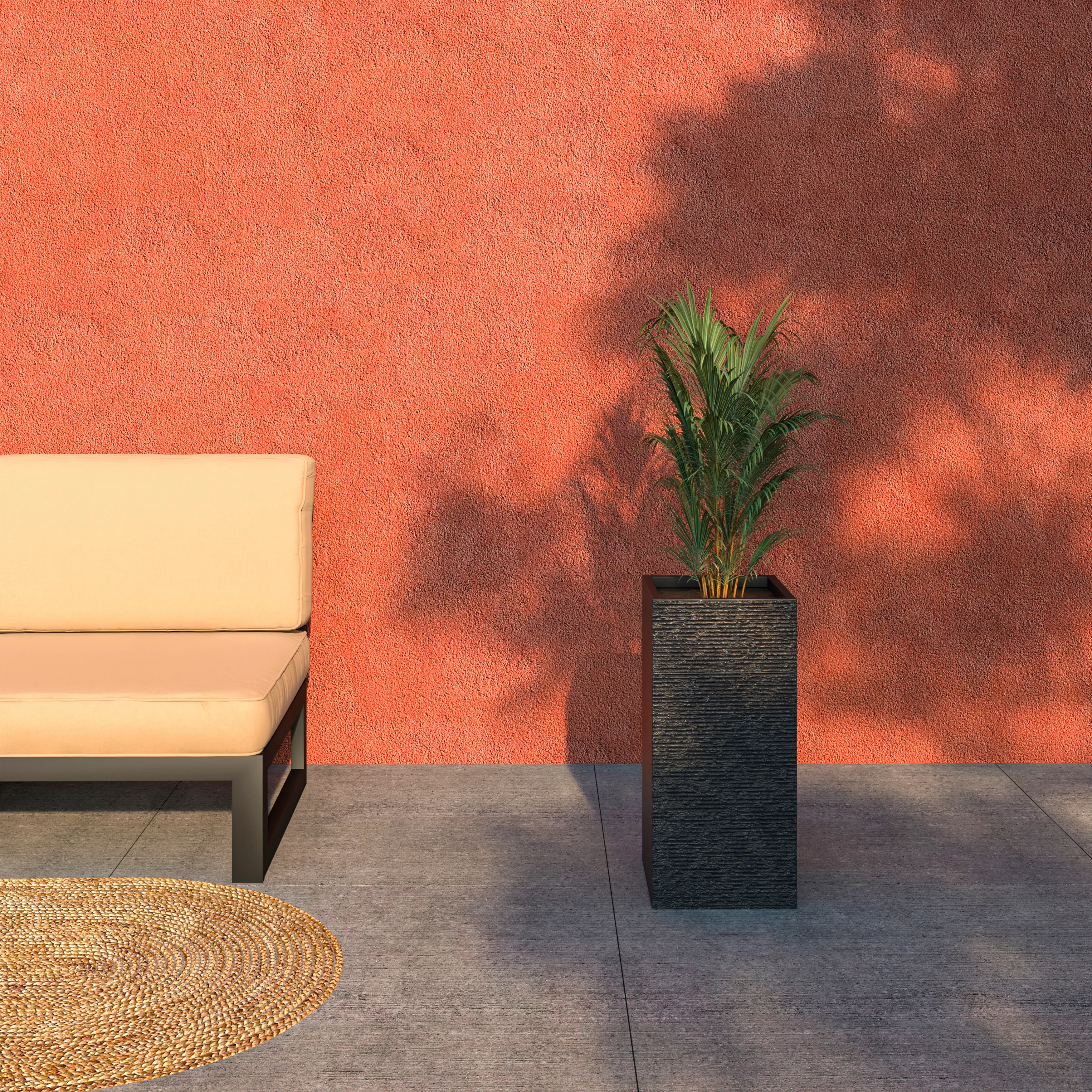 Basalt Series Poly Stone Planter 11" Square 23.6" High in Black