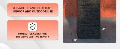 Basalt Series Poly Stone Planter 11" Square 23.6" High in Black