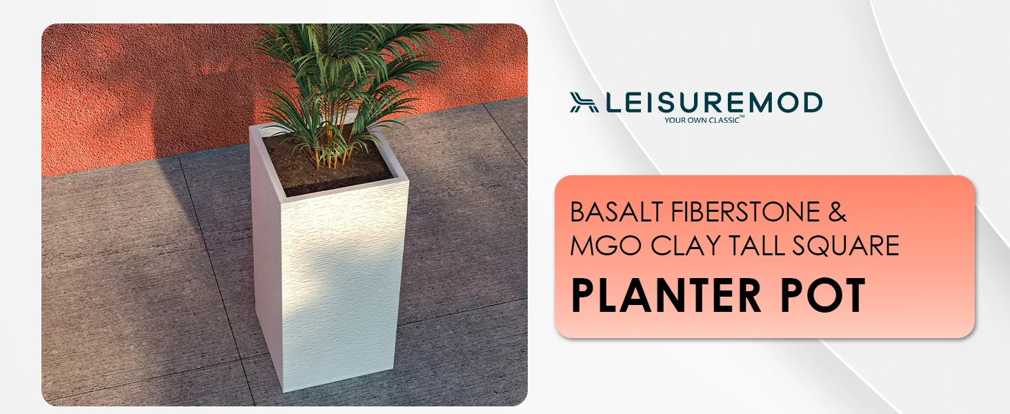 Basalt Series Poly Stone Planter 11" Square 23.6" High in White